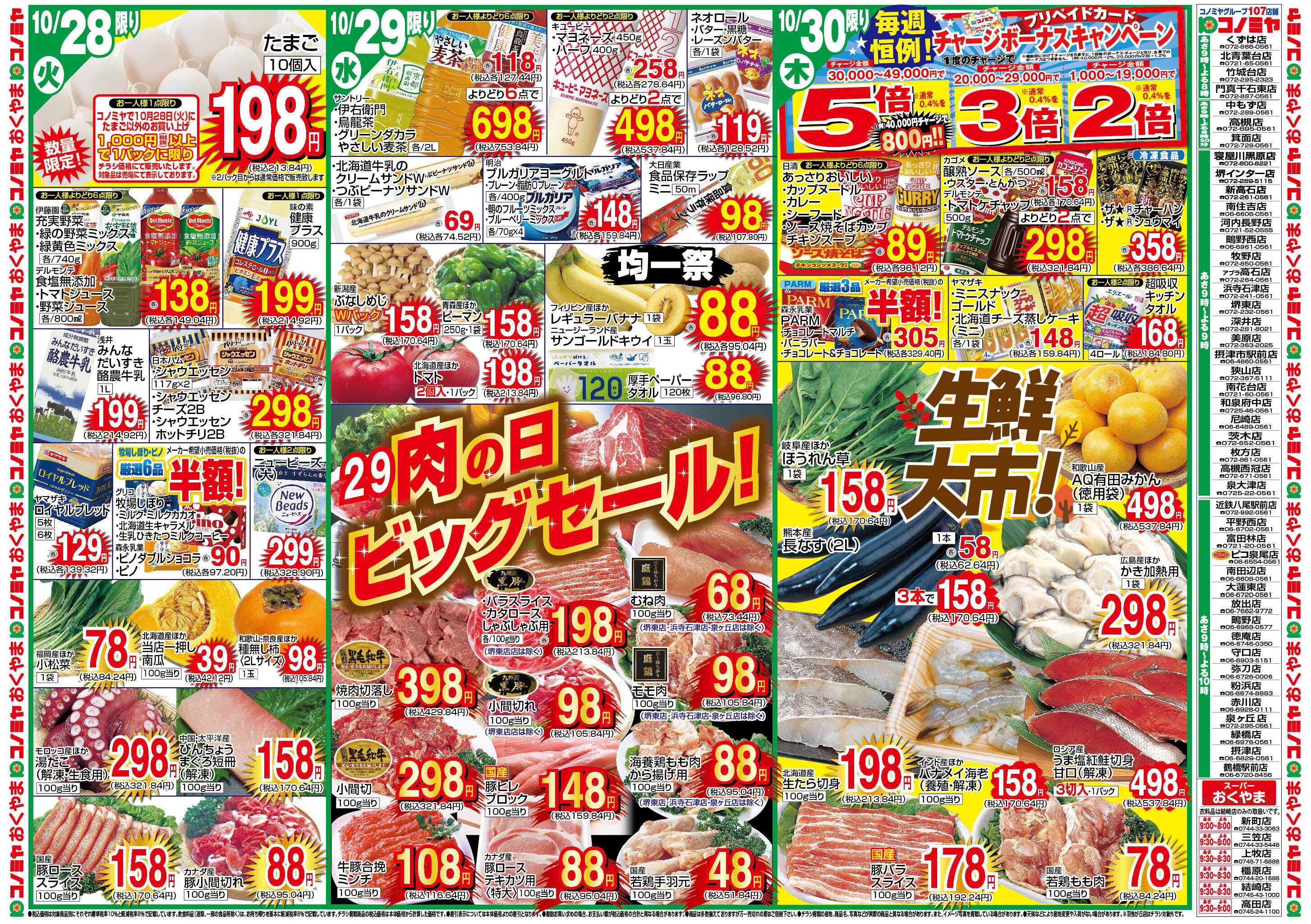 コノミヤ 10/28〜　肉の日ビッグセール・生鮮大市　〜11/2　ハロウィンパーティ