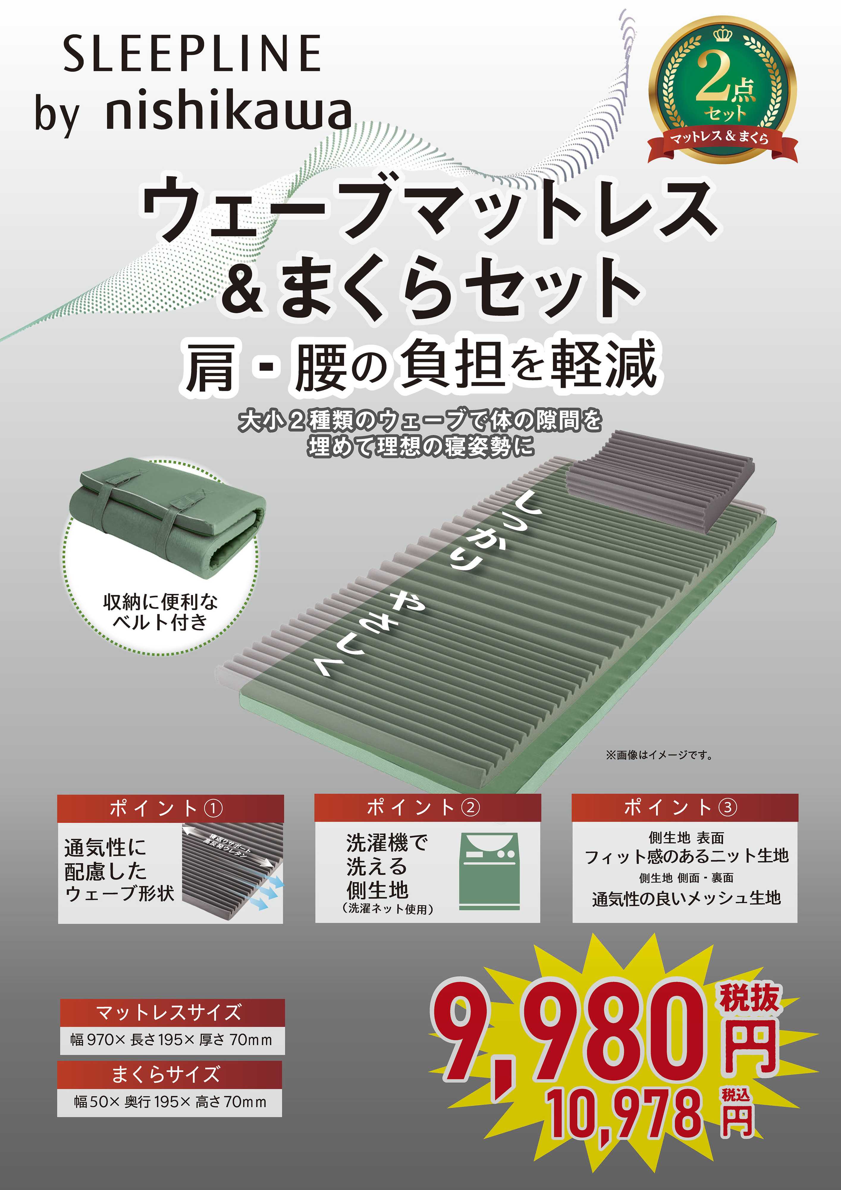 ヤマダデンキ ウェーブマットレス&まくらセット