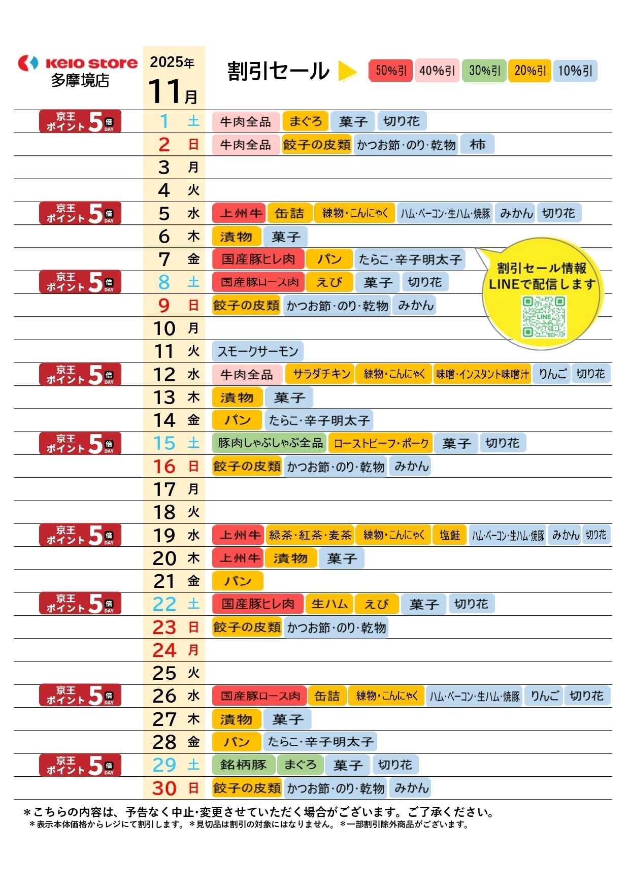 京王ストア ●11月お買得カレンダー●