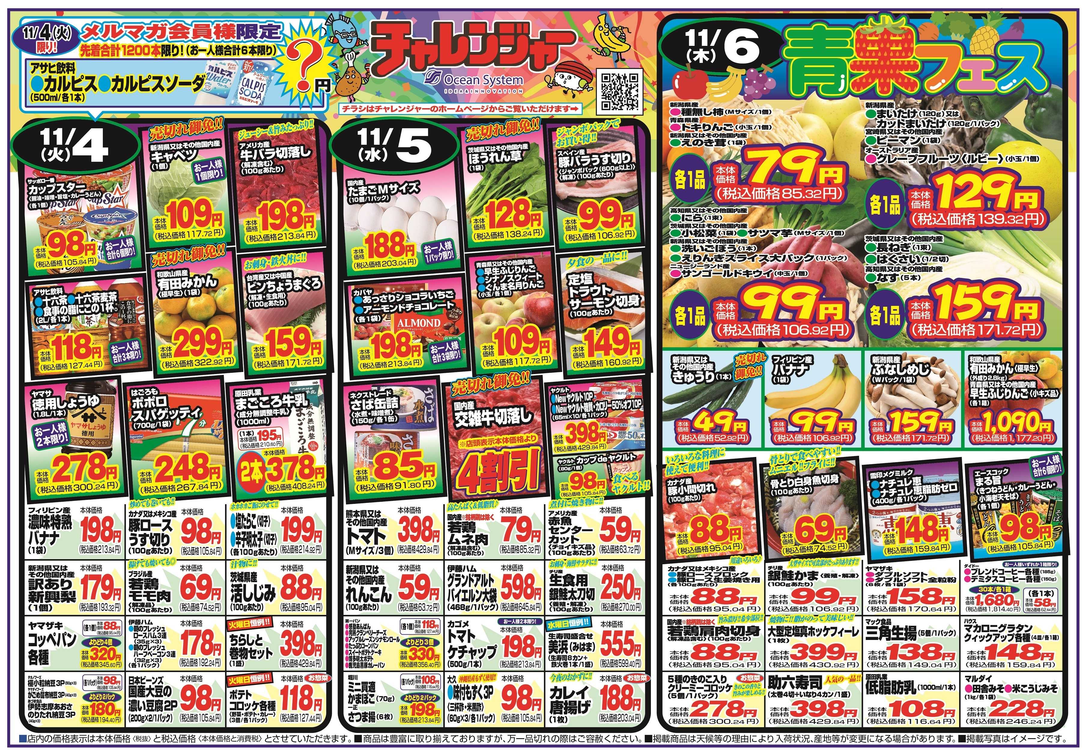 チャレンジャー 11月4日～11月7日　日替りお買い得情報！