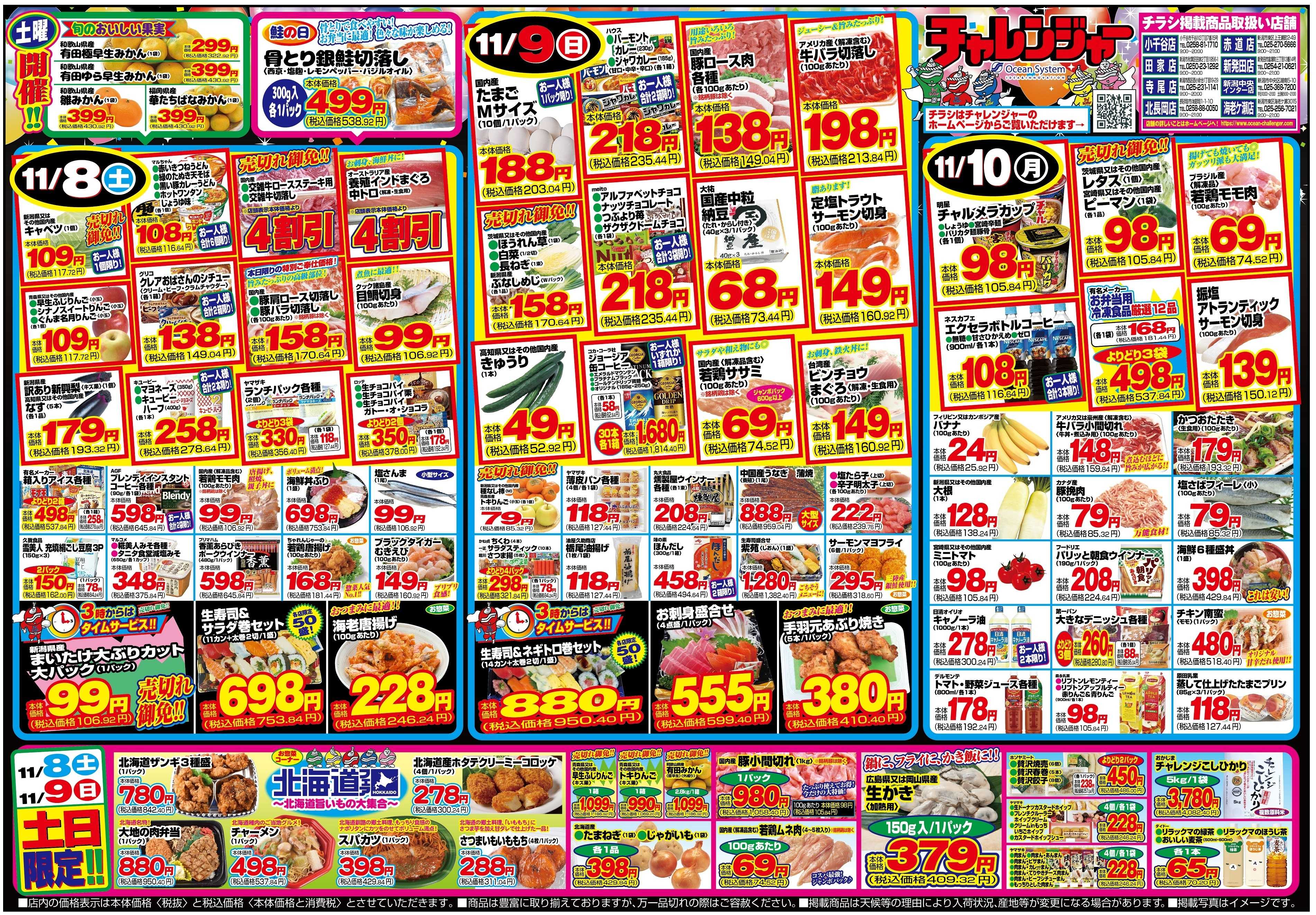 チャレンジャー 11月8日～11月10日　日替りお買い得情報！