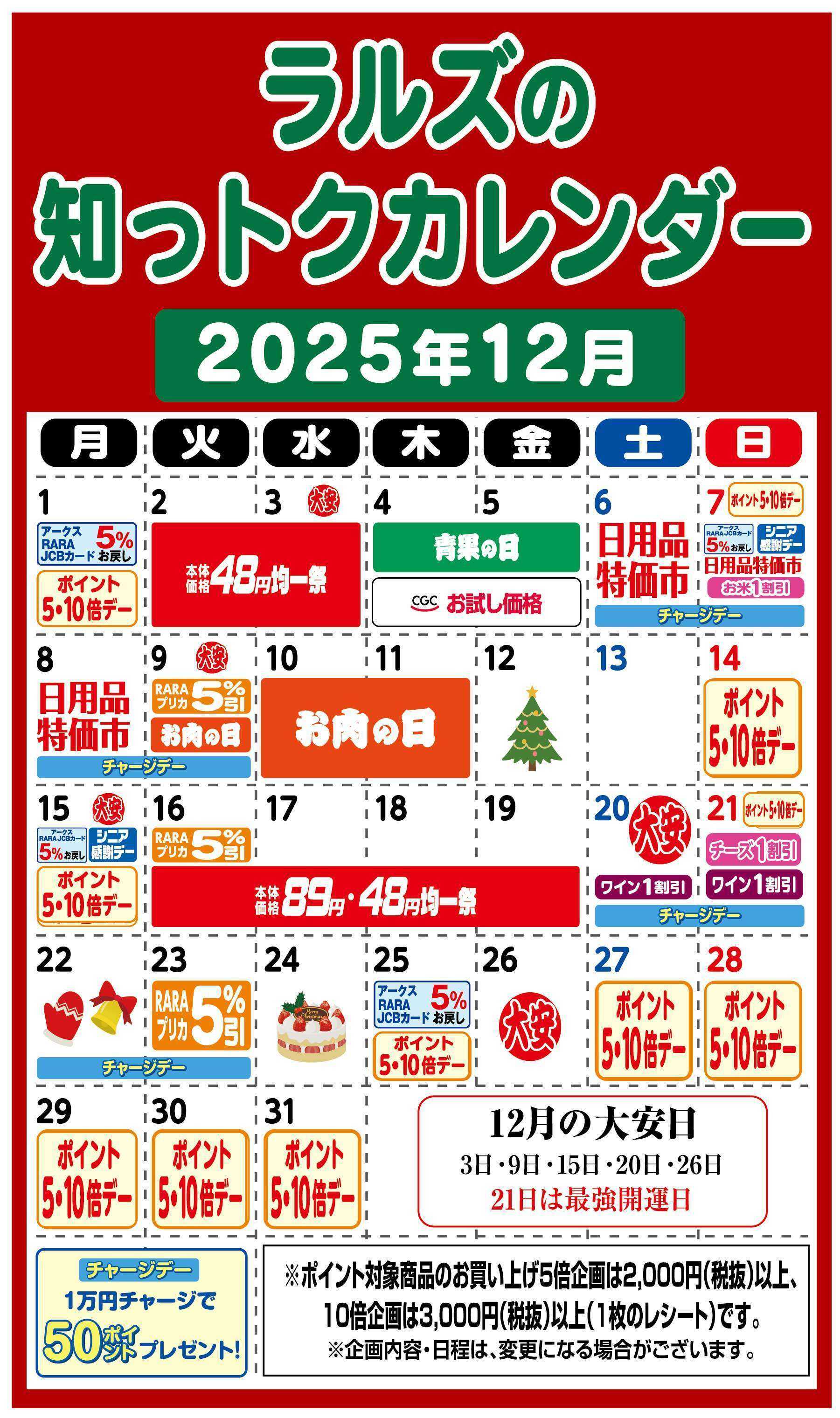 スーパーアークス ラルズの知っトクカレンダー12月