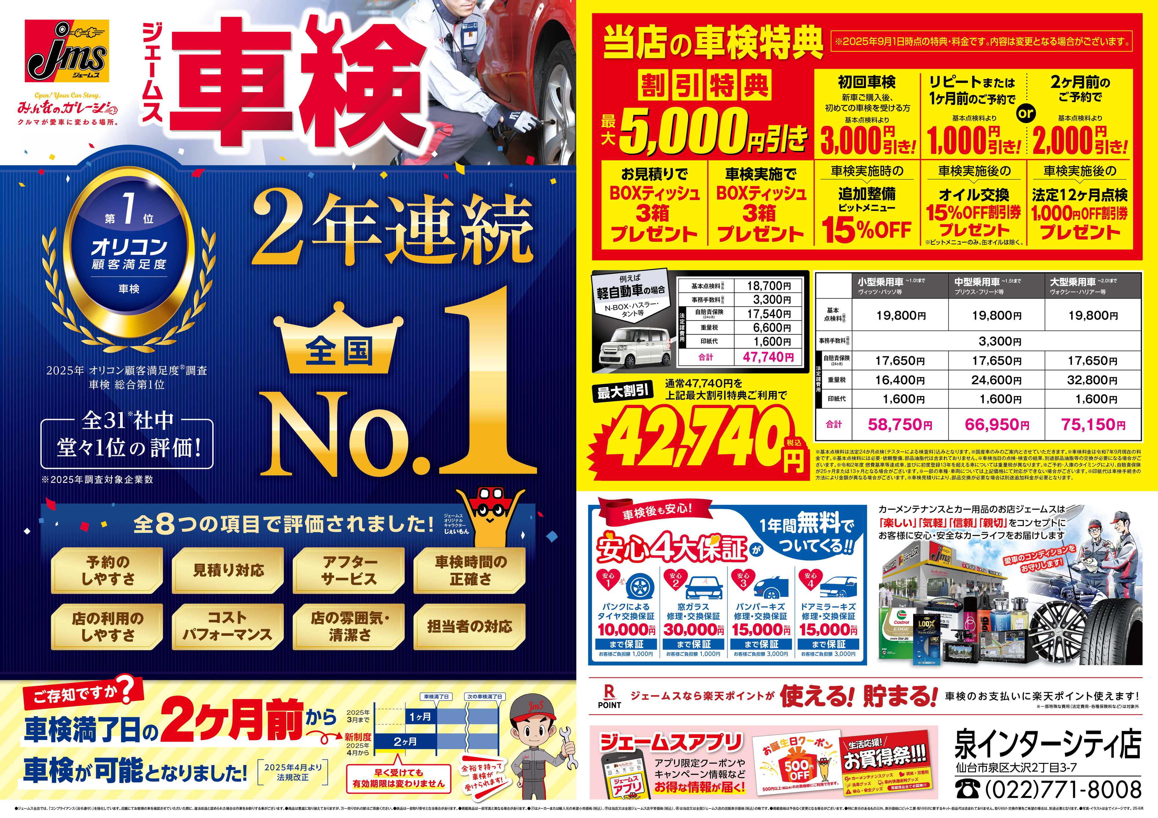 ジェームス ジェームス車検2年連続オリコンNO.1！