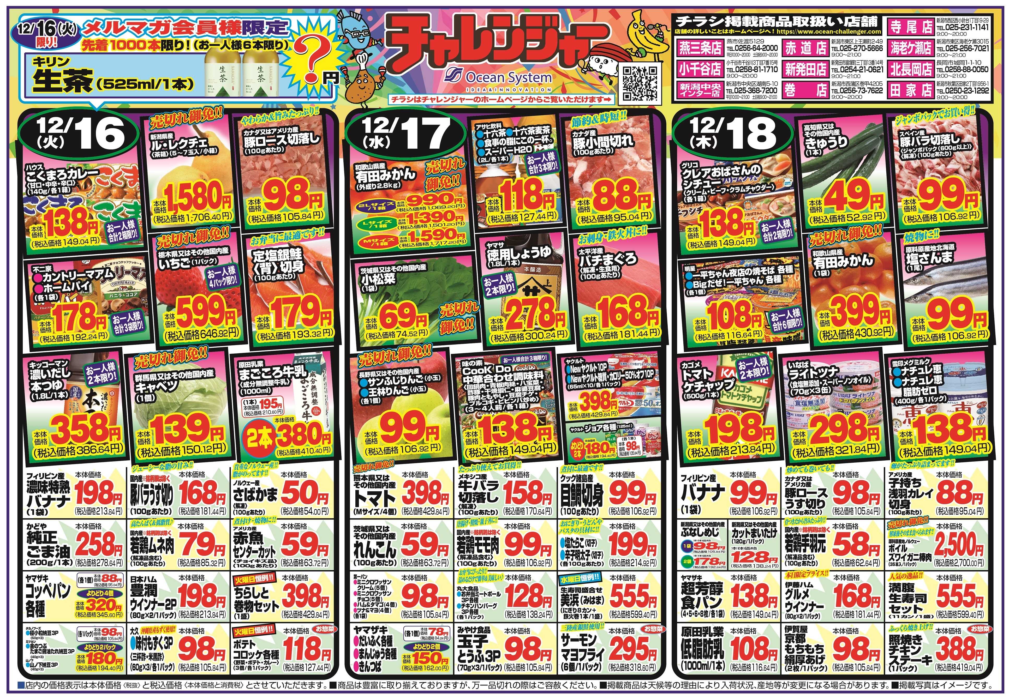 チャレンジャー 12月16日～12月19日　日替りお買い得情報！