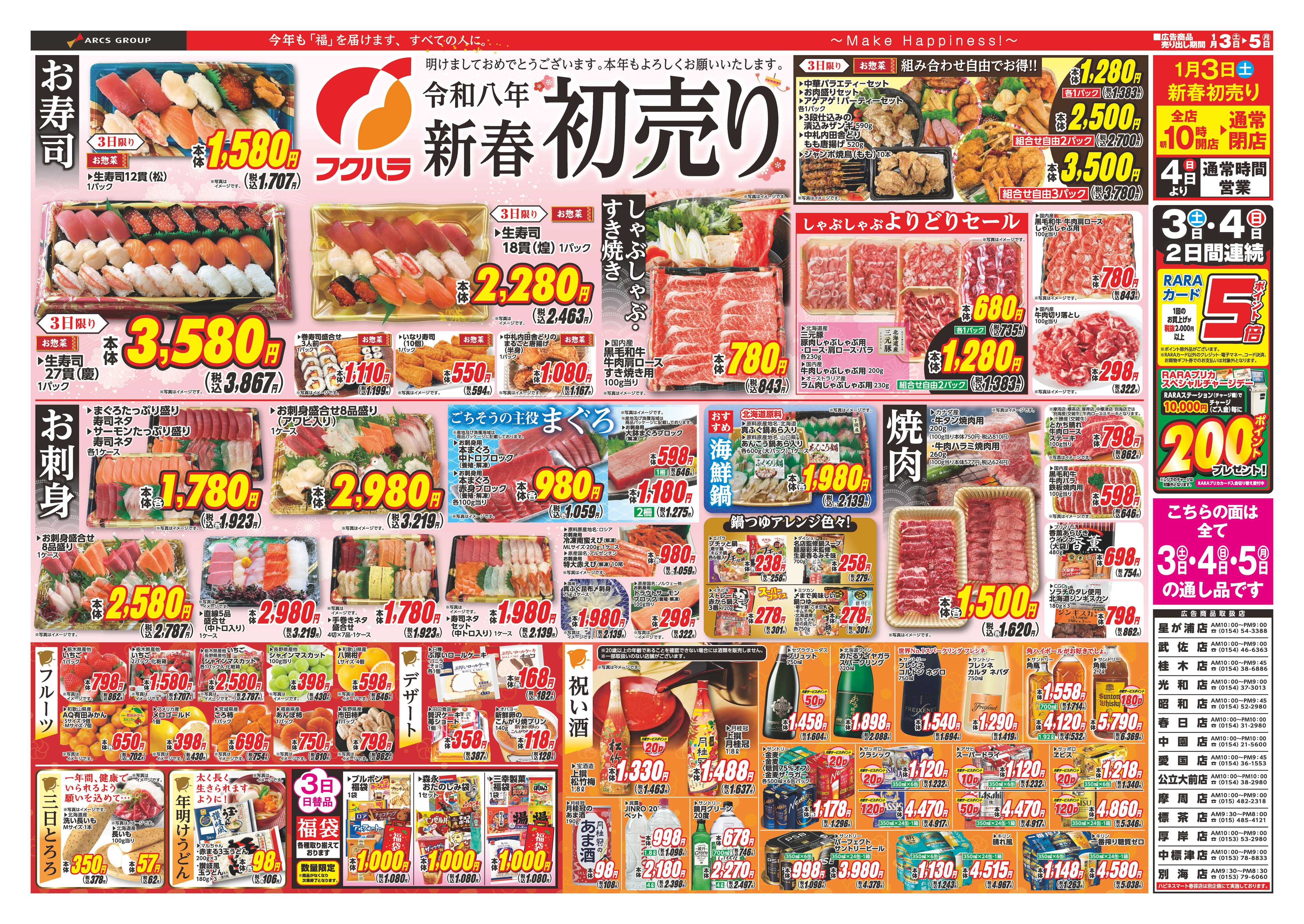 フクハラ 初売り　３日４日ポイント５倍