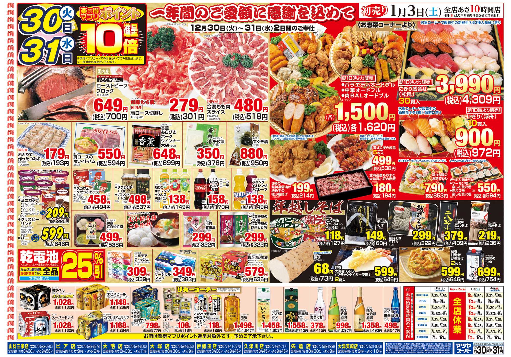 マツヤスーパー 12/30号　裏　1年間のご愛顧ありがとう