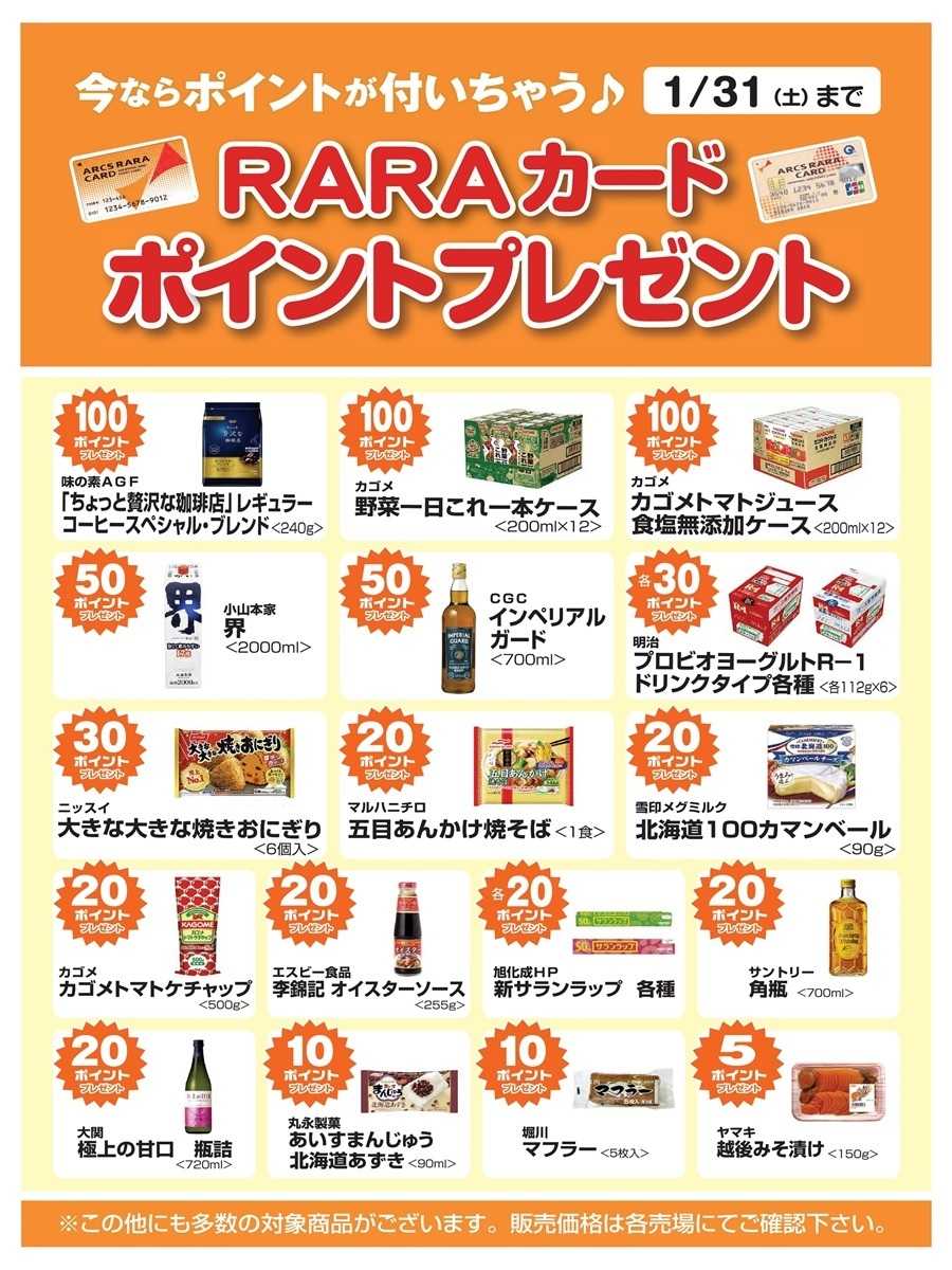 BASIC 今ならポイントが付いちゃう！1月ＲＡＲＡカードポイントプレゼント