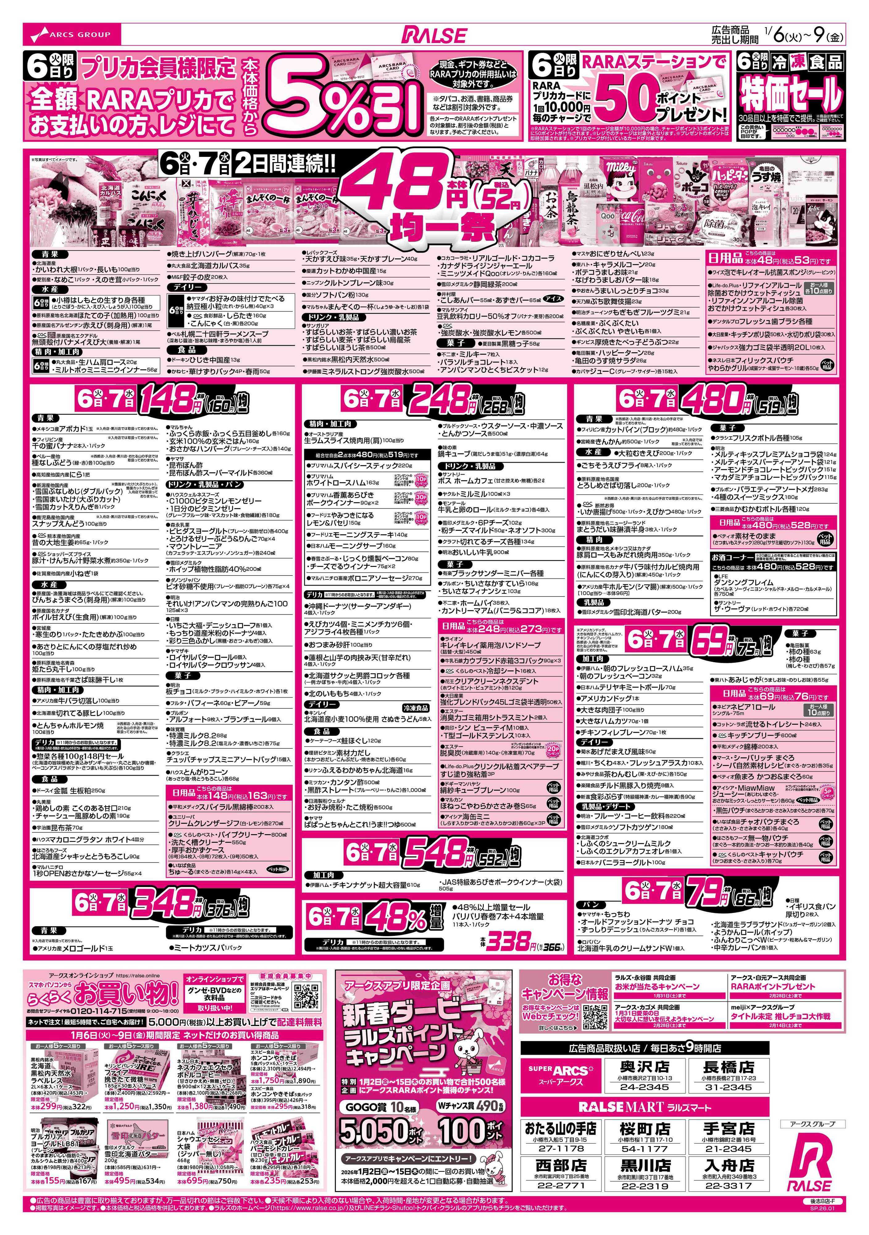 ラルズマート 1/6-9  ４８円均一祭／青果の日