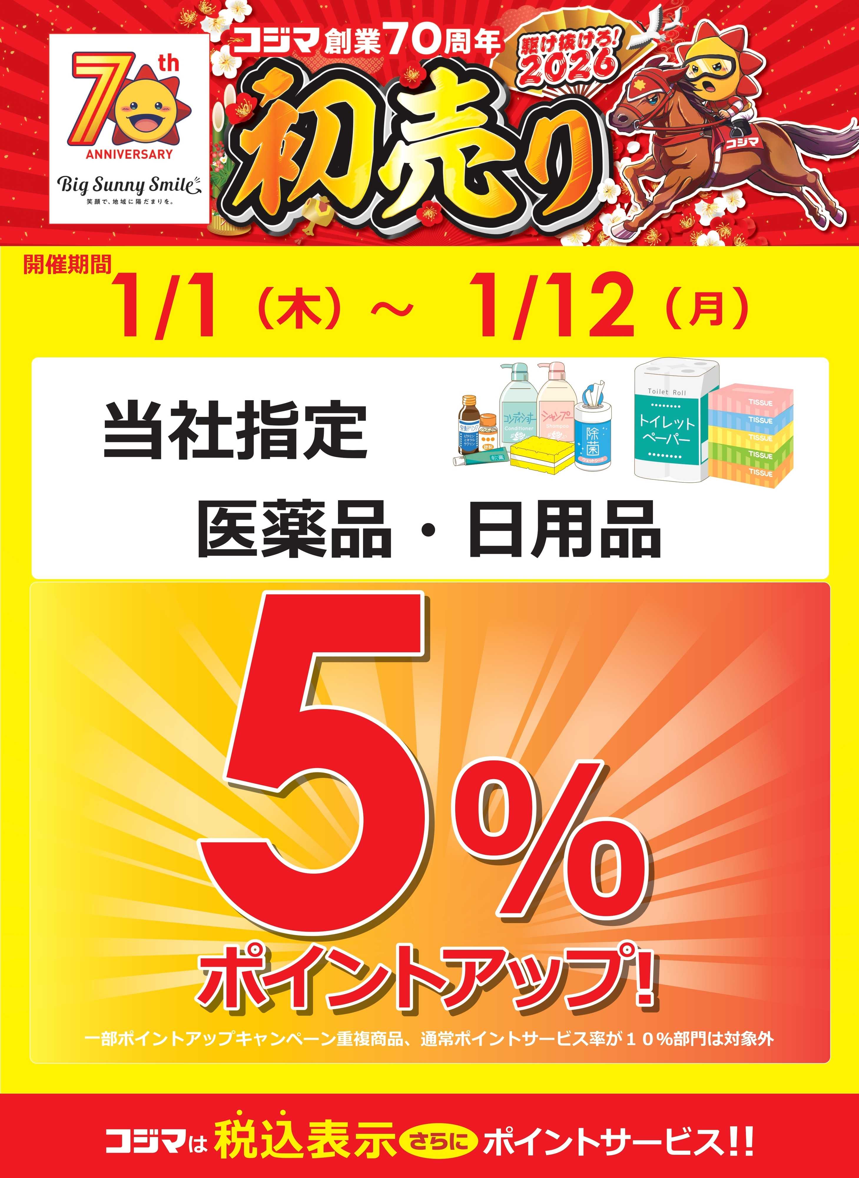 コジマ×ビックカメラ 【医療品・日用品】初売りポイントアップ！
