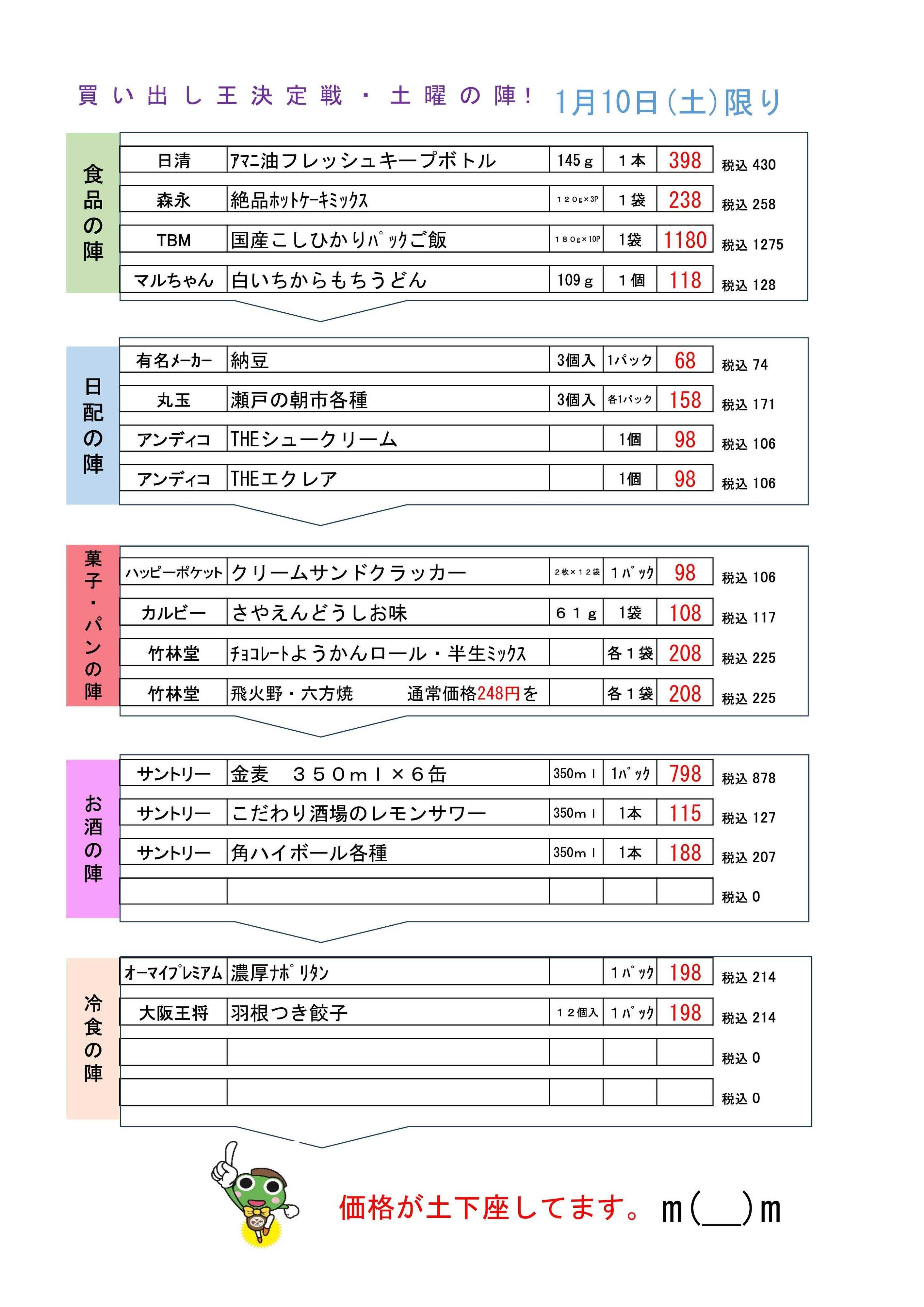 生鮮食品館サノヤ 買い出し王決定戦・土曜の陣 1月10日限定！