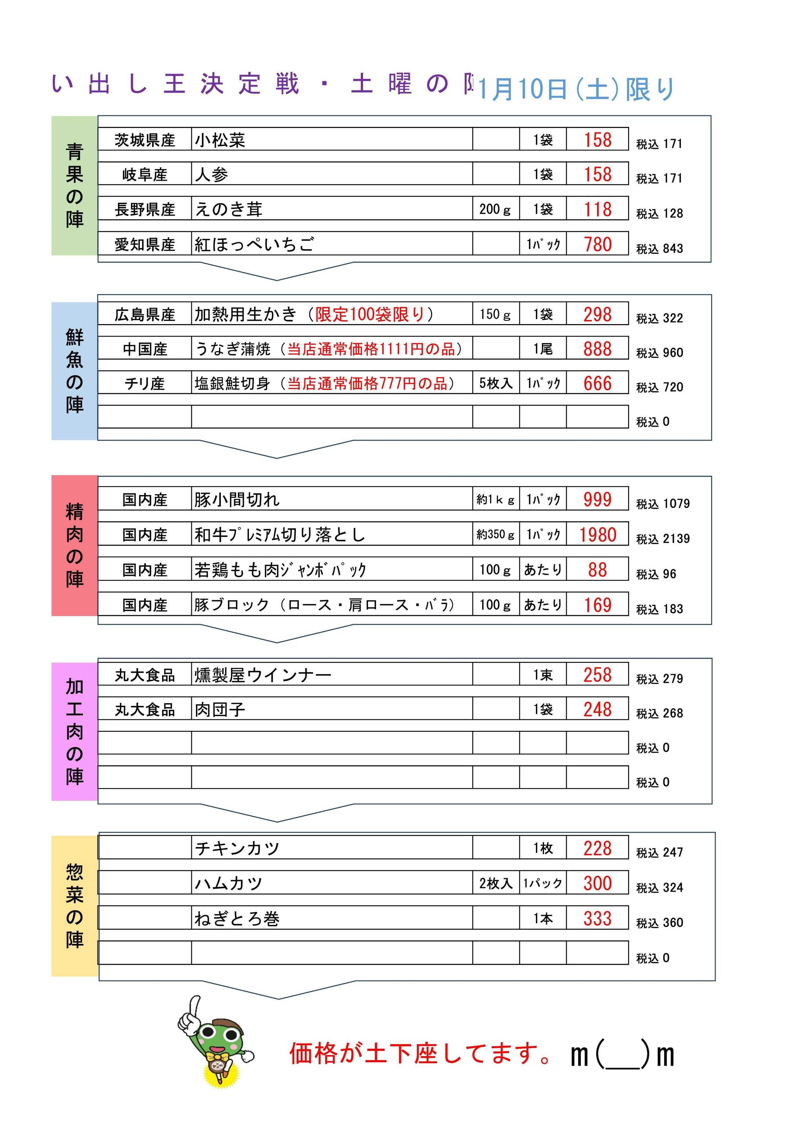 生鮮食品館サノヤ 買い出し王決定戦・土曜の陣 1月10日限定！