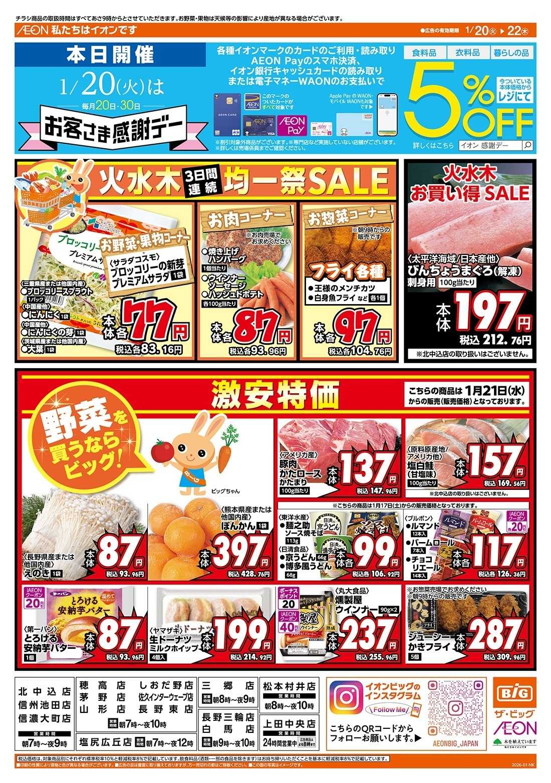 ザ・ビッグ 1/20（火）はお客さま感謝デー！