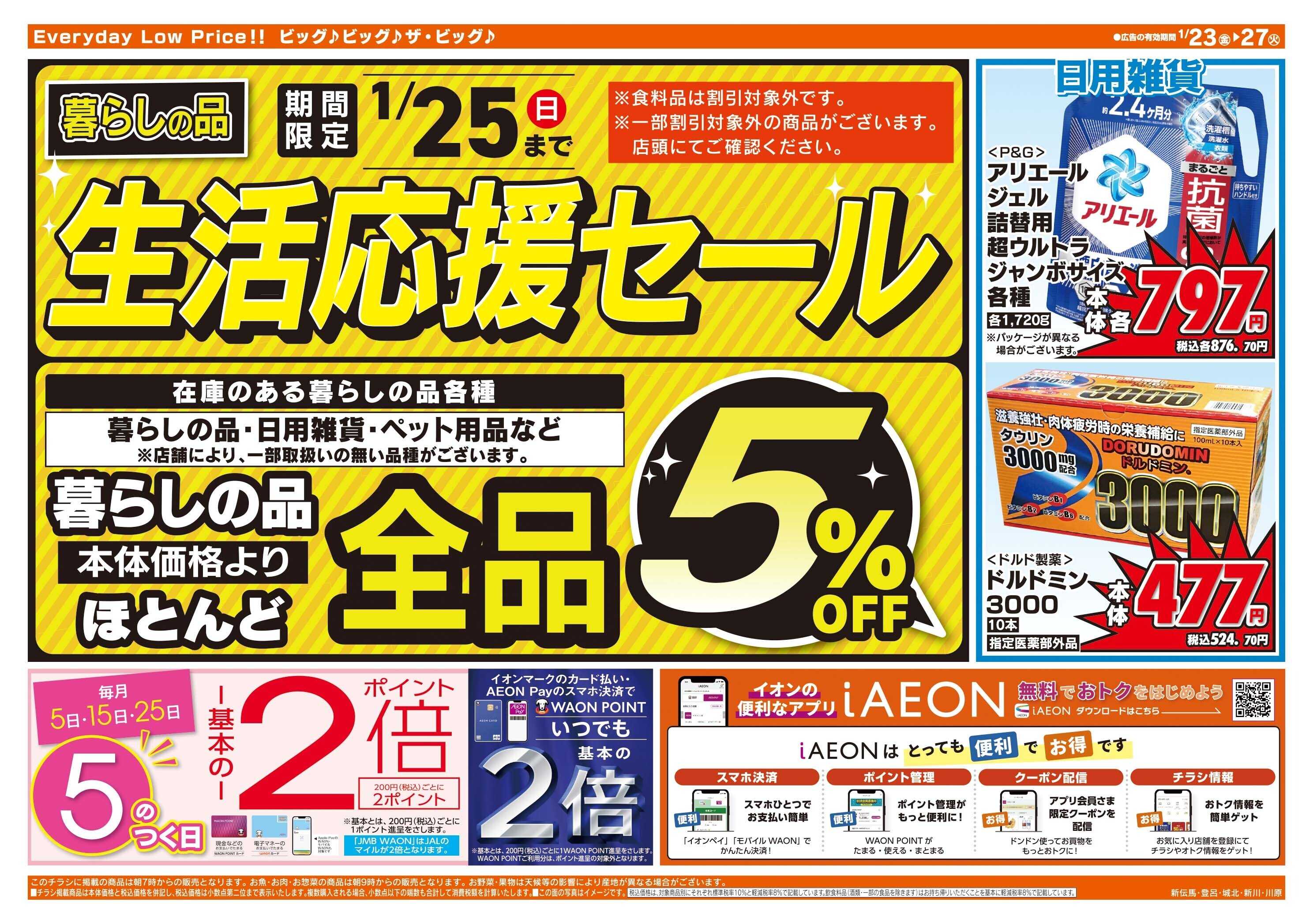 ザ・ビッグ 1/25（日）まで生活応援セール開催！