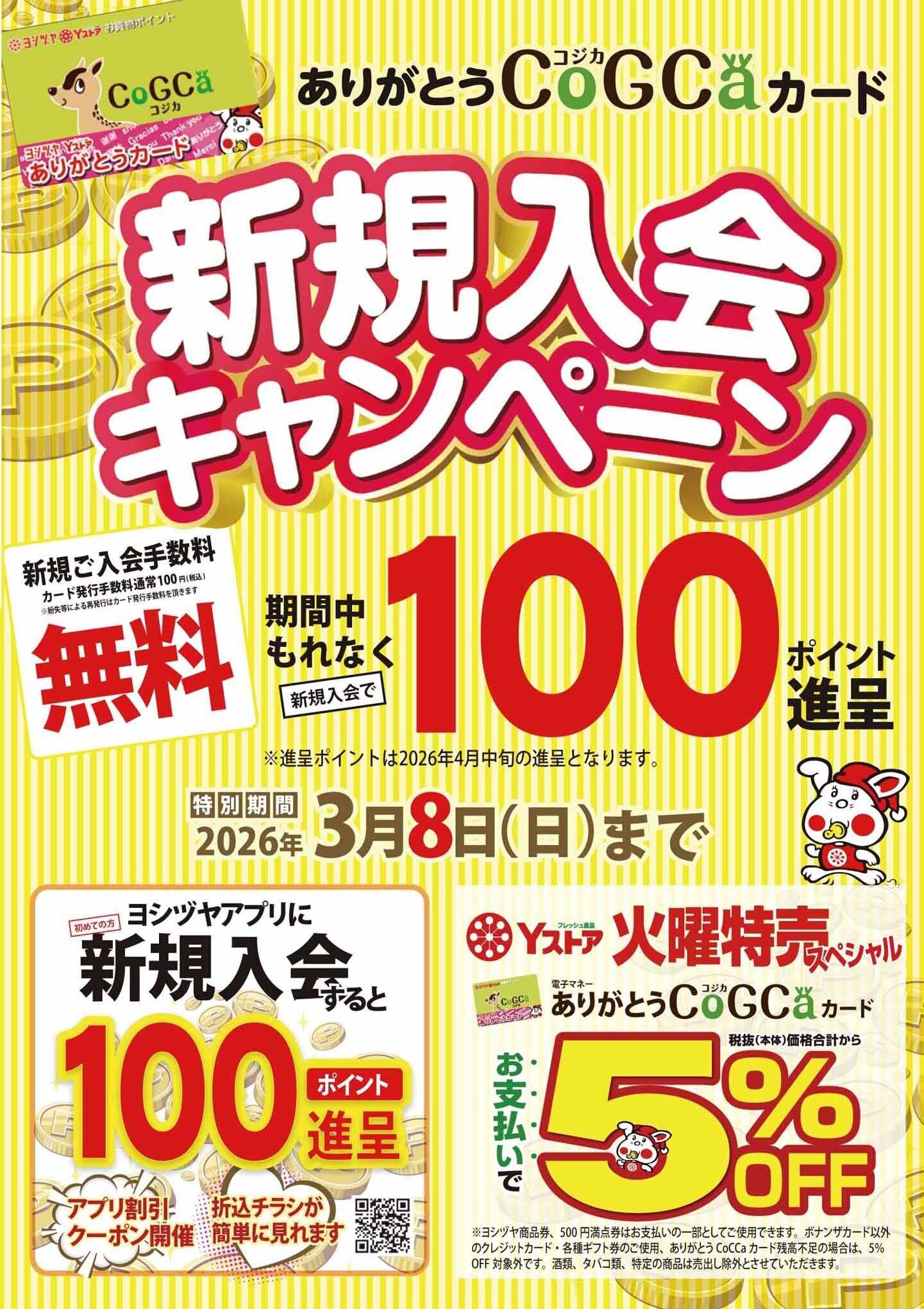 ヨシヅヤ コジカ新規入会「無料」今なら新規入会で「100ｐ」進呈