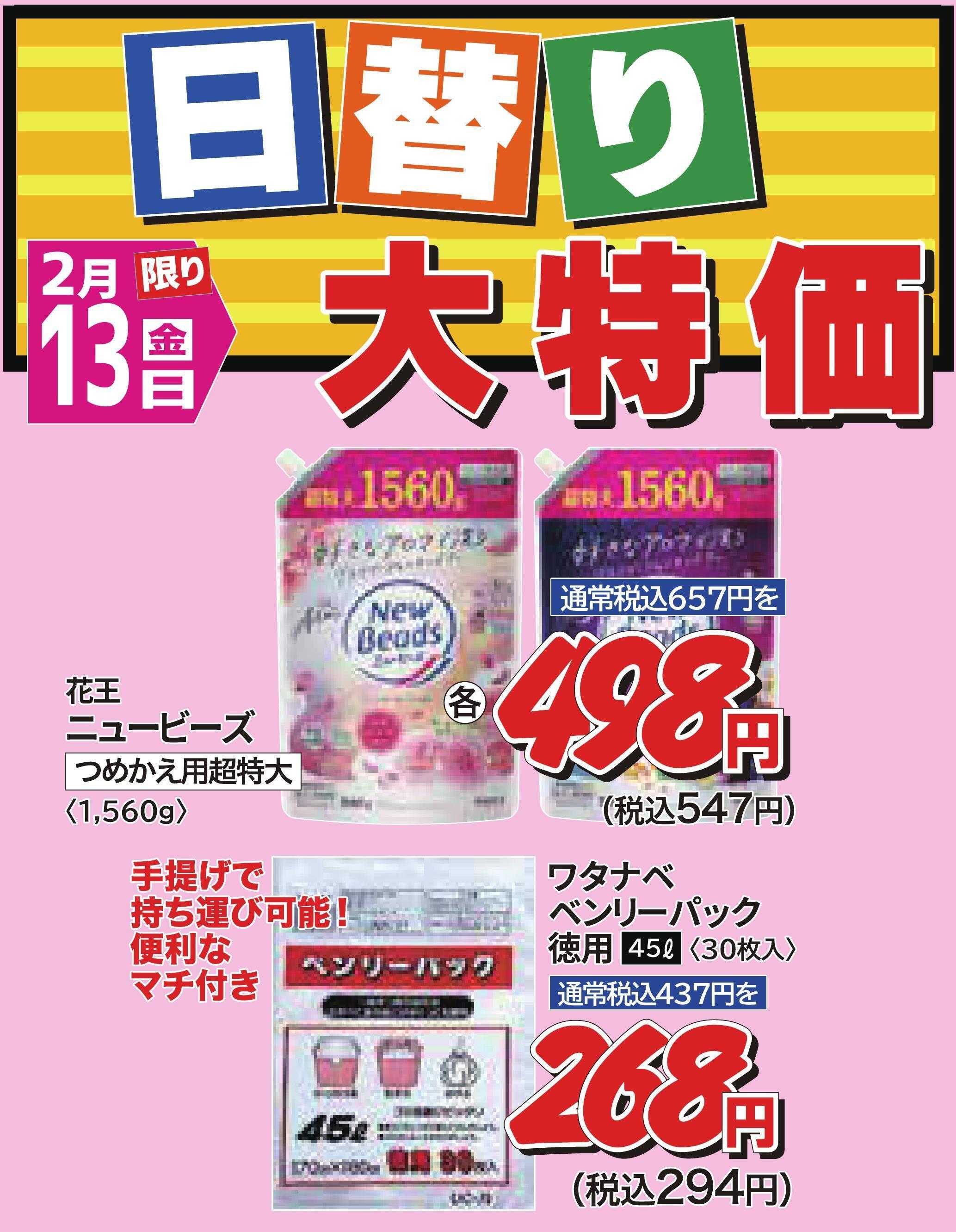 ホームセンタータイム 2月13日限り