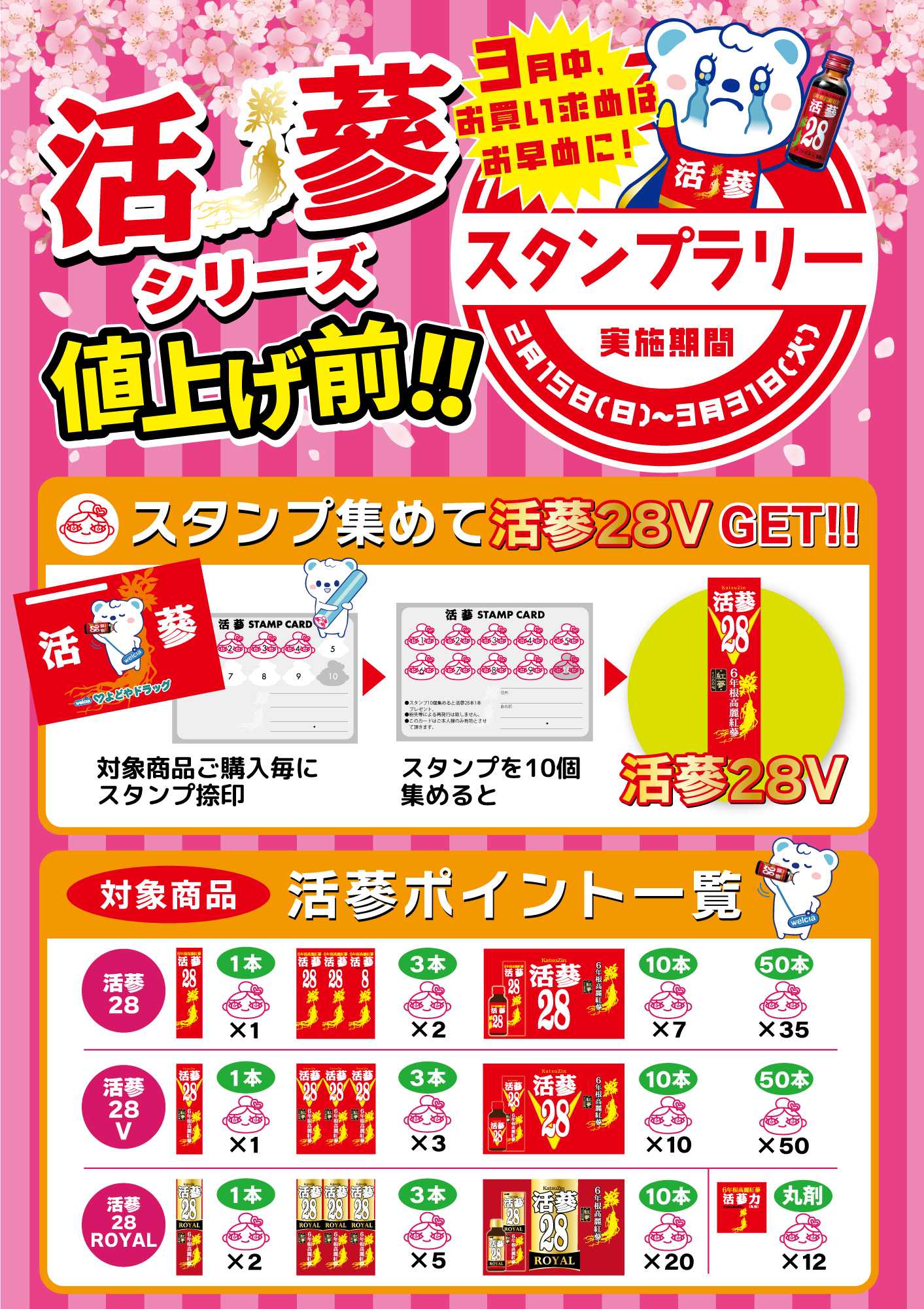 よどや 活蔘値上げ前お買い得スタンプラリー