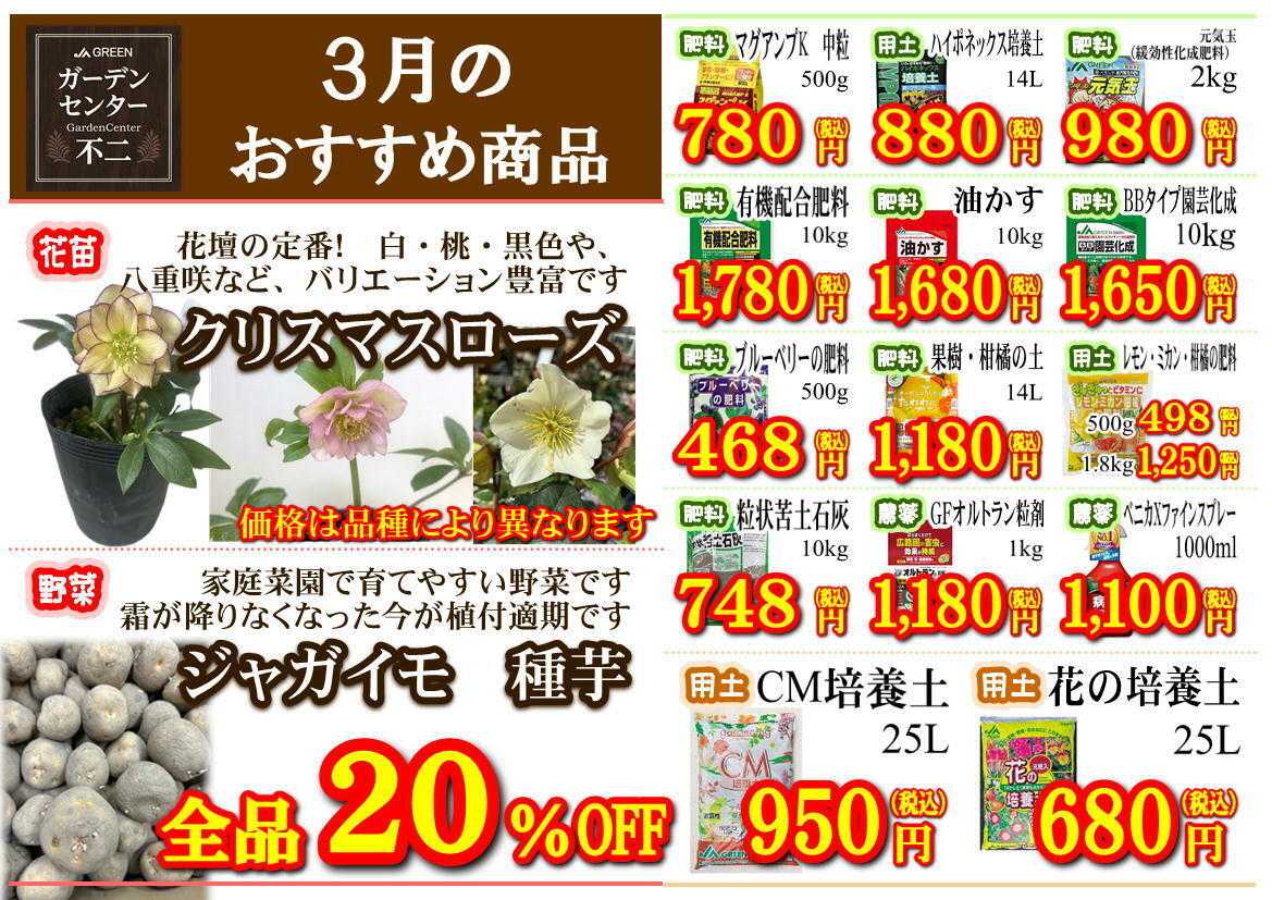 JA尾張中央 ガーデンセンター不二　３月の月間奉仕品！