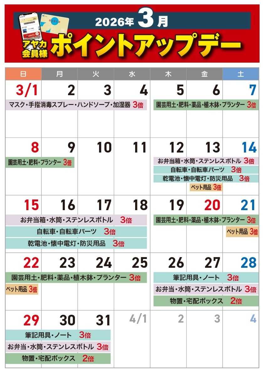 アヤハディオ 3月のアヤカポイントアップデー