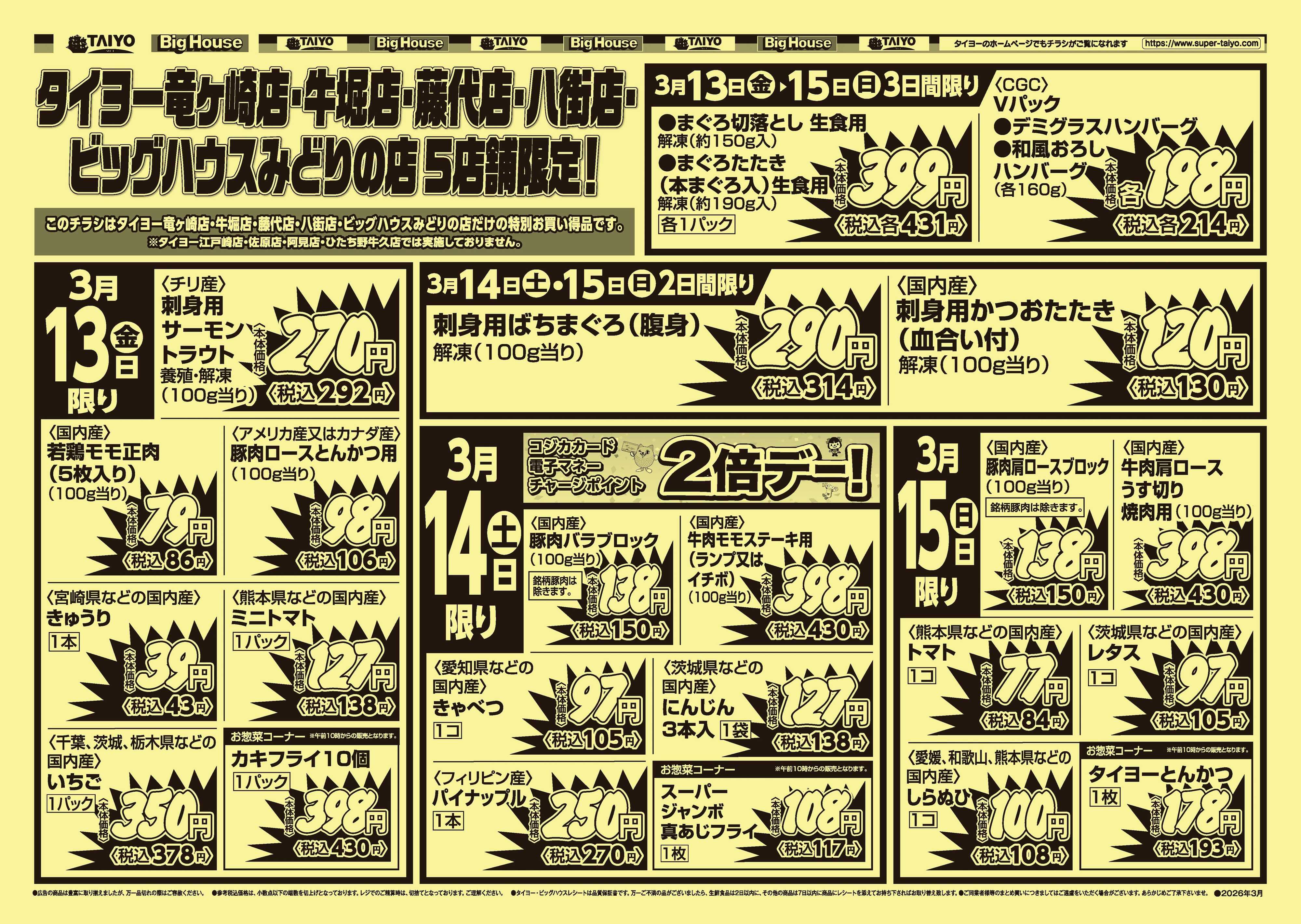 スーパーマーケットタイヨー 【号外】チラシ3月13日~3月15日