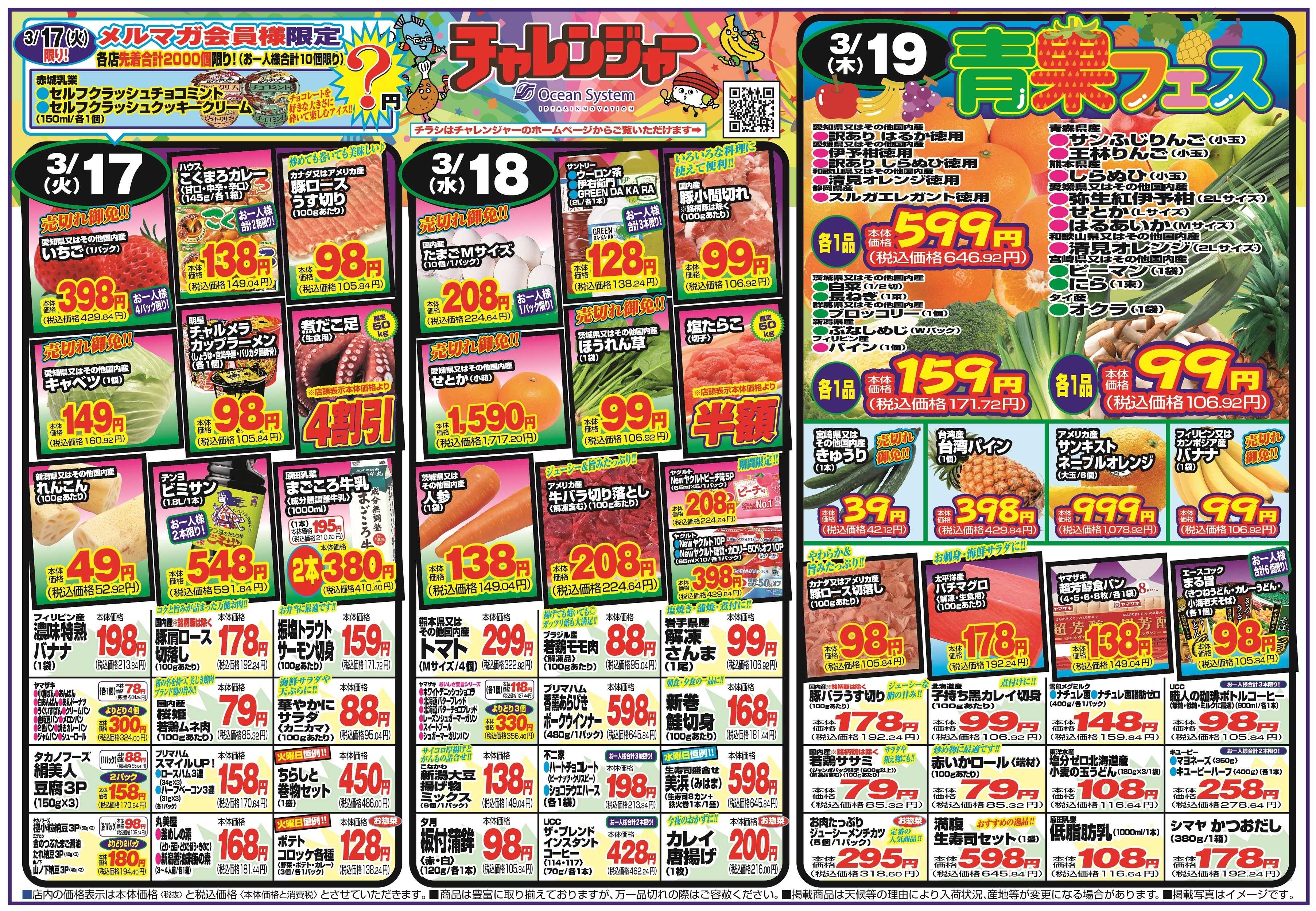 チャレンジャー 3月17日～3月20日　日替りお買い得情報！