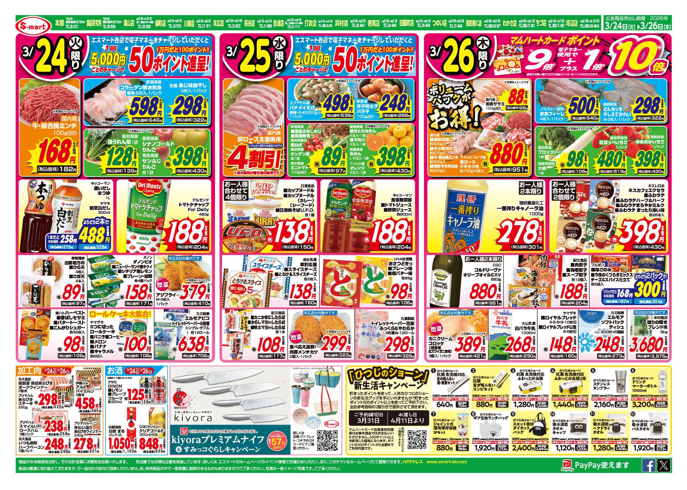 エスマート パパっとらくちん！春休みに作るかんたん飯  24日・25日は5000円チャージごとに50ポイント進呈！