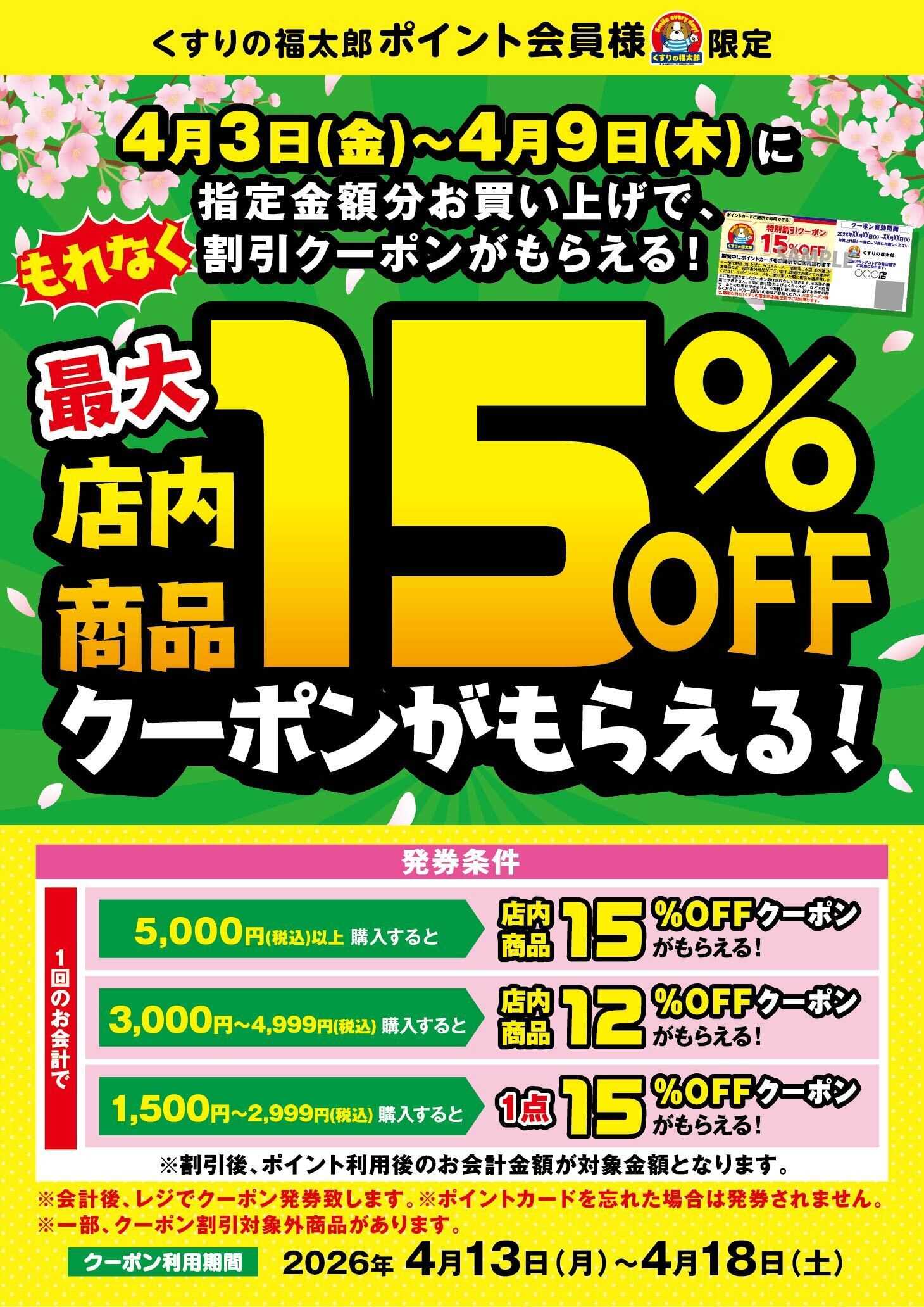 くすりの福太郎 レシートクーポンキャンペーン