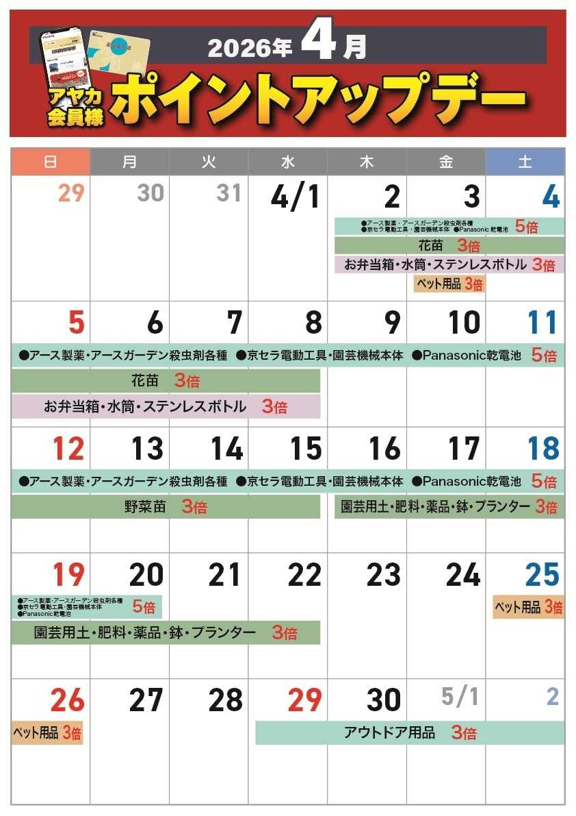 ディオハウス 4月のアヤカポイントアップデー