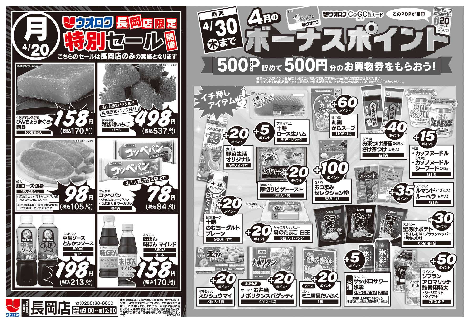 ウオロク 長岡店限定　特別セール/ボーナスポイント