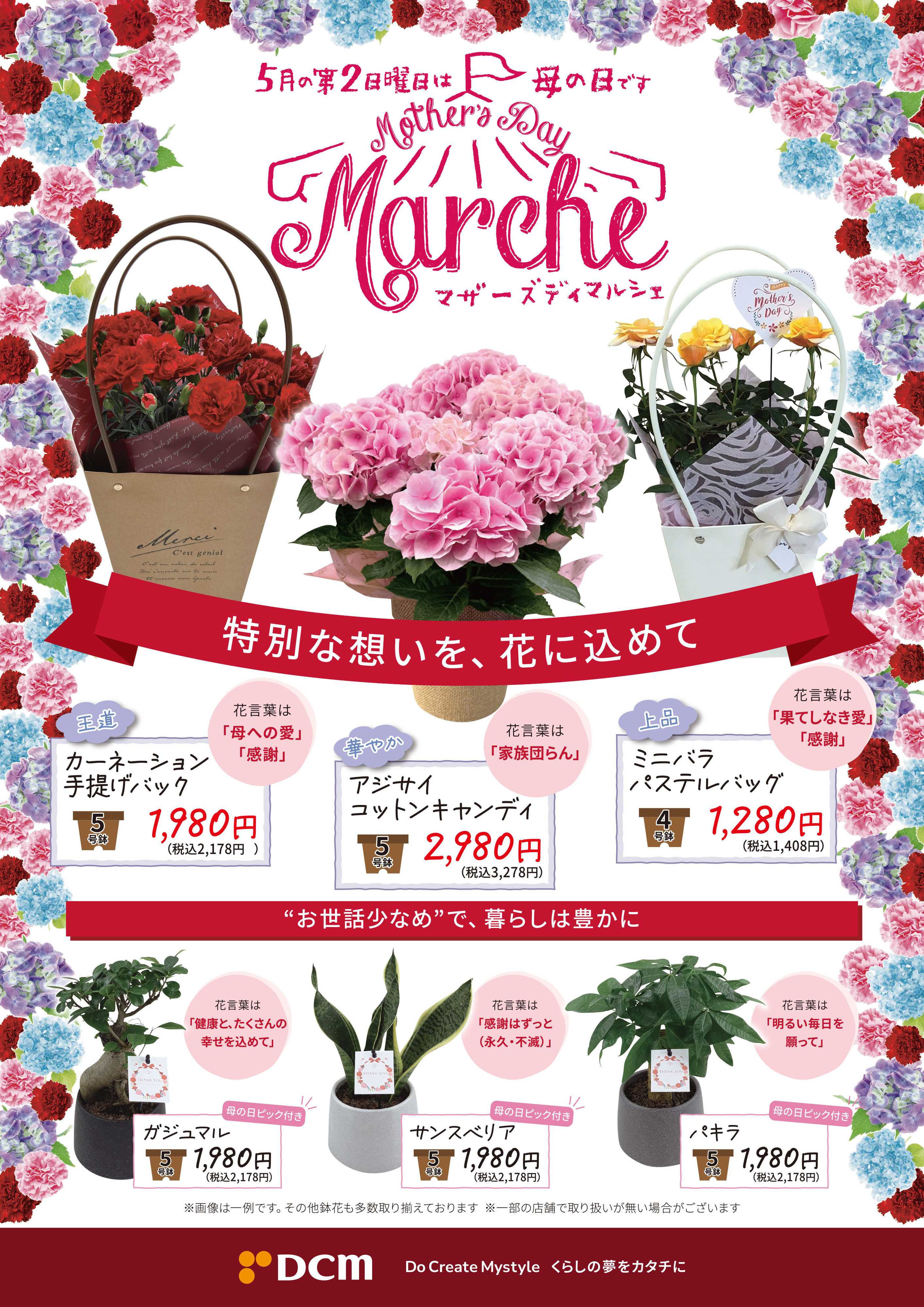 DCM 「特別な想いを、花に込めて」5月の第2日曜日は母の日です