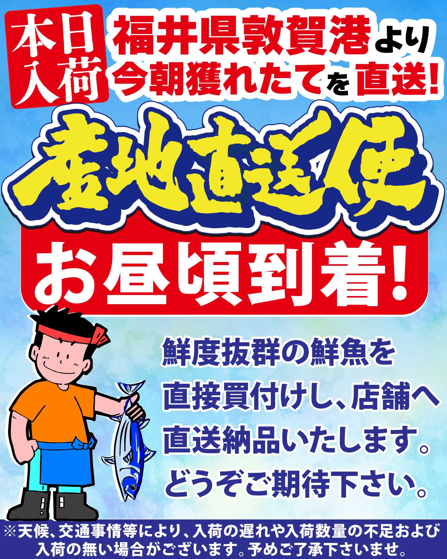 マツヤスーパー 本日、福井県敦賀港より お魚の産地直送便が入荷いたします！