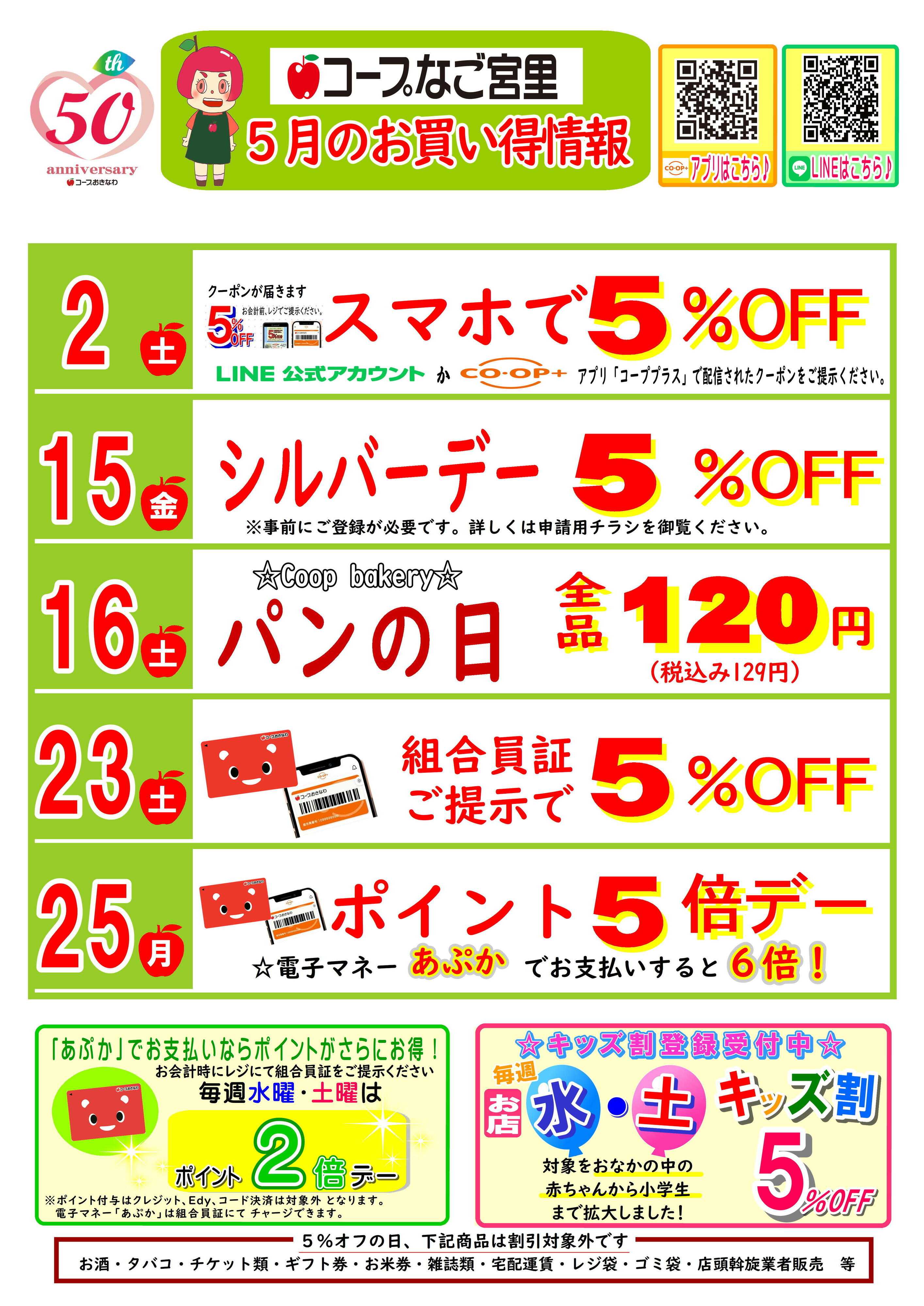 コープおきなわ 5月(なご宮里)お買い得情報