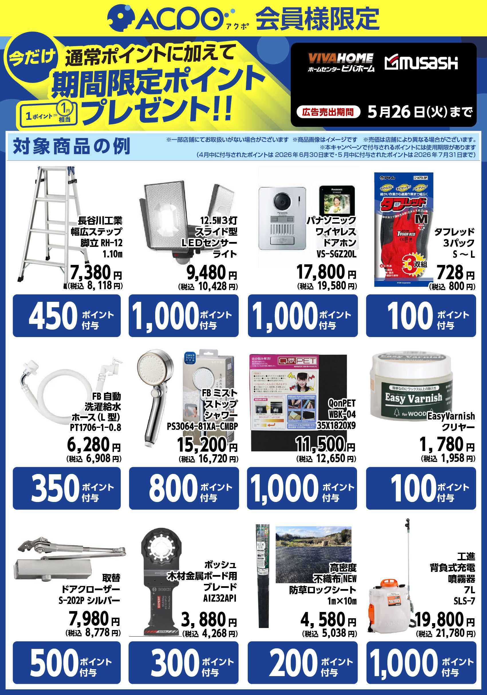 スーパービバホーム 対象商品ご購入で、期間限定ACPOポイントプレゼント！