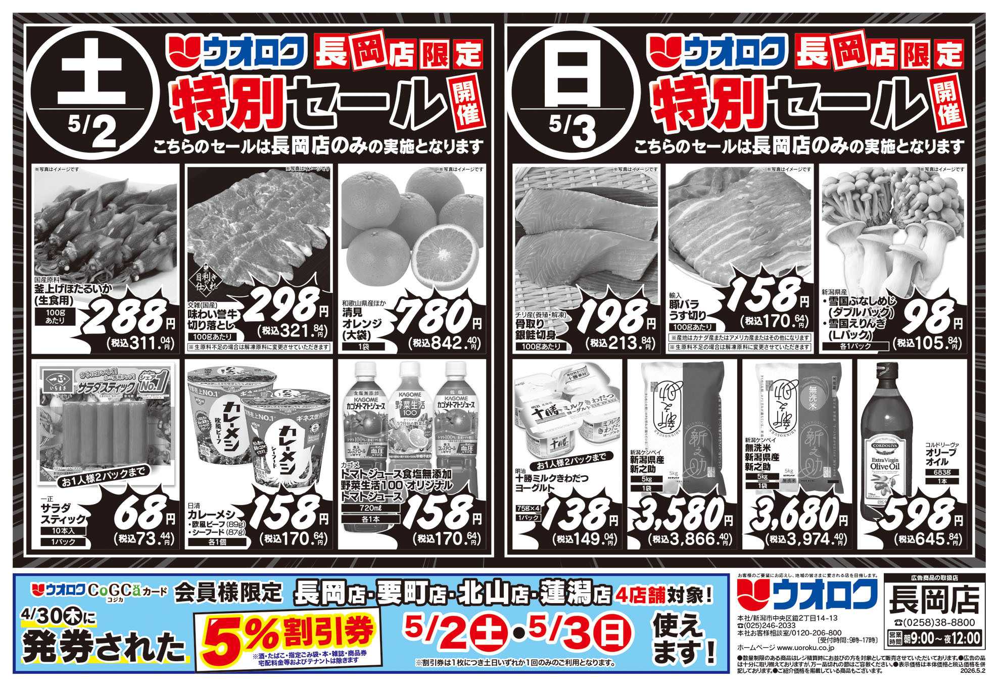 ウオロク 長岡店限定　特別セール/ボーナスポイント