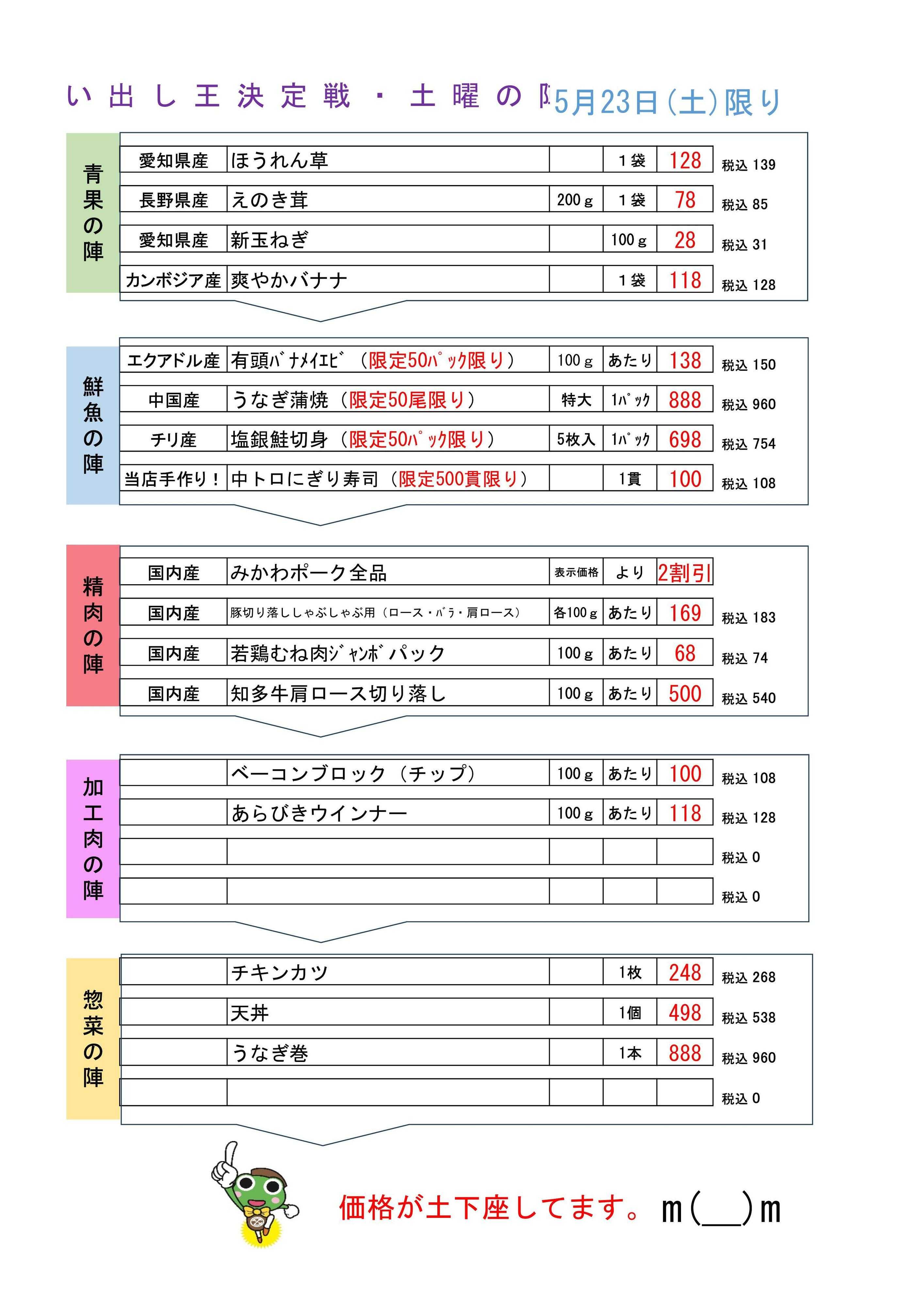 生鮮食品館サノヤ 買い出し王決定戦・土曜の陣5月23日