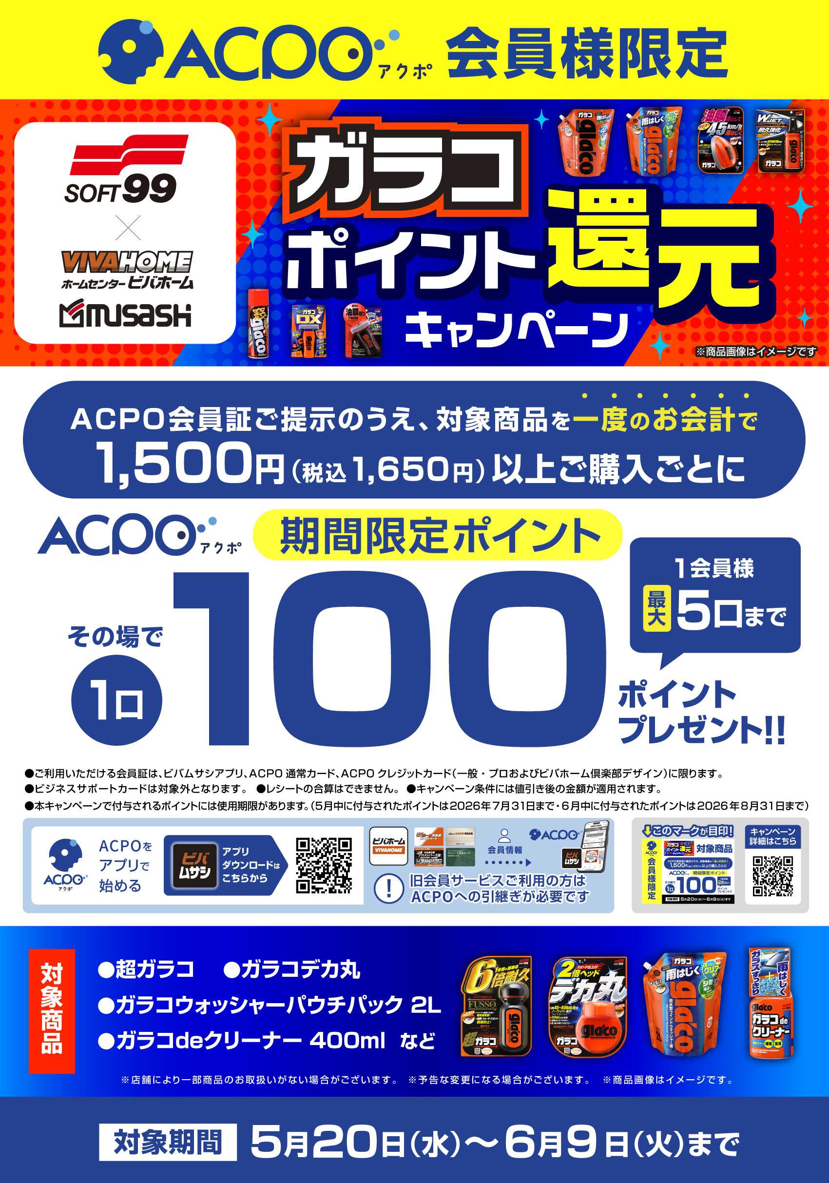 スーパービバホーム 【ACPO】カー用品ガラコポイント還元キャンペーン！