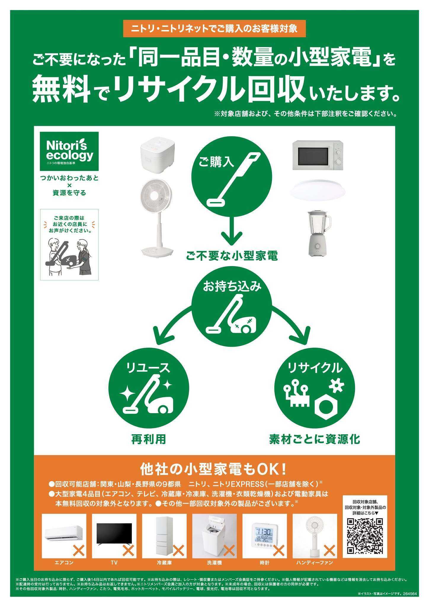 ニトリ 一部店舗にて小型家電の無料リサイクル回収実施中