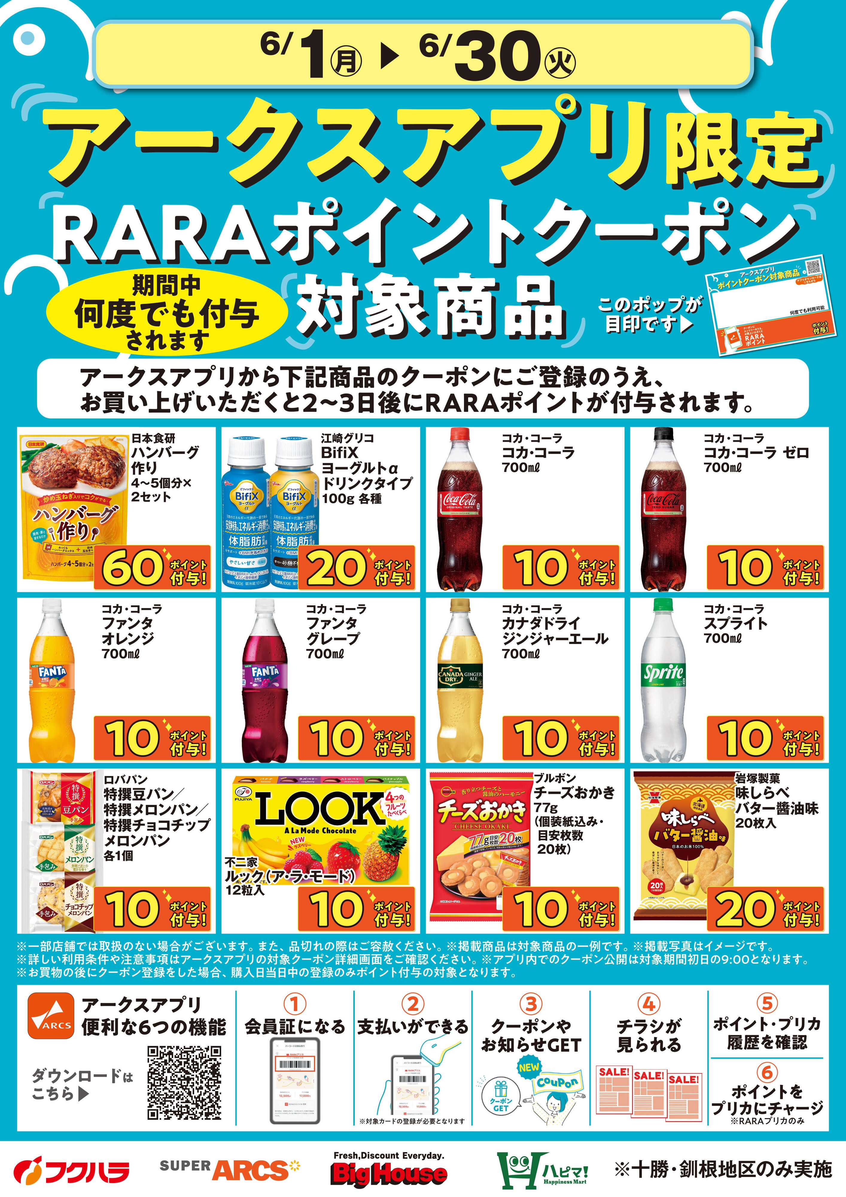 ぴあざフクハラ 6月アークスアプリ限定RARAポイントクーポン対象商品