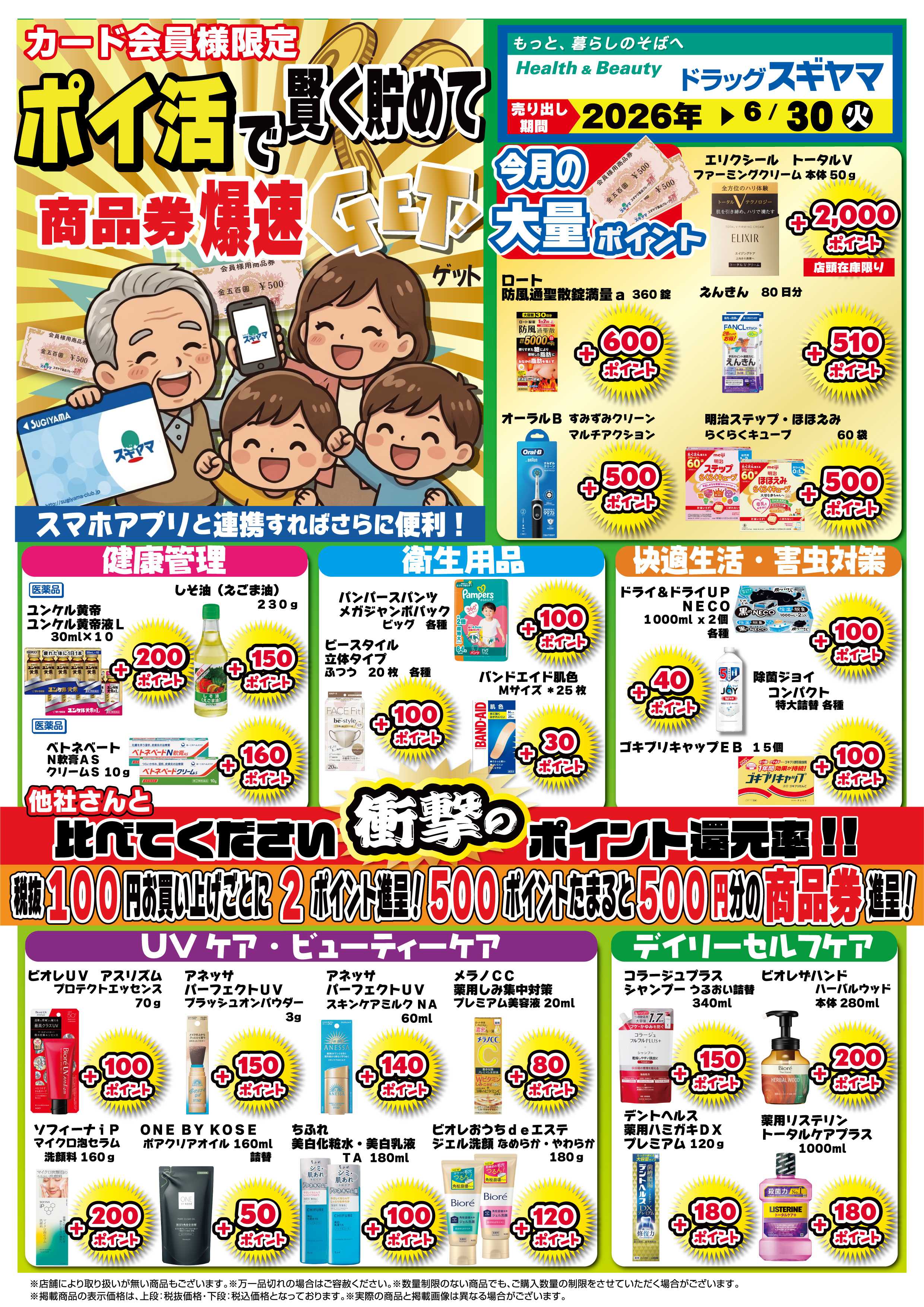 ドラッグスギヤマ ６月ポイ活チラシ