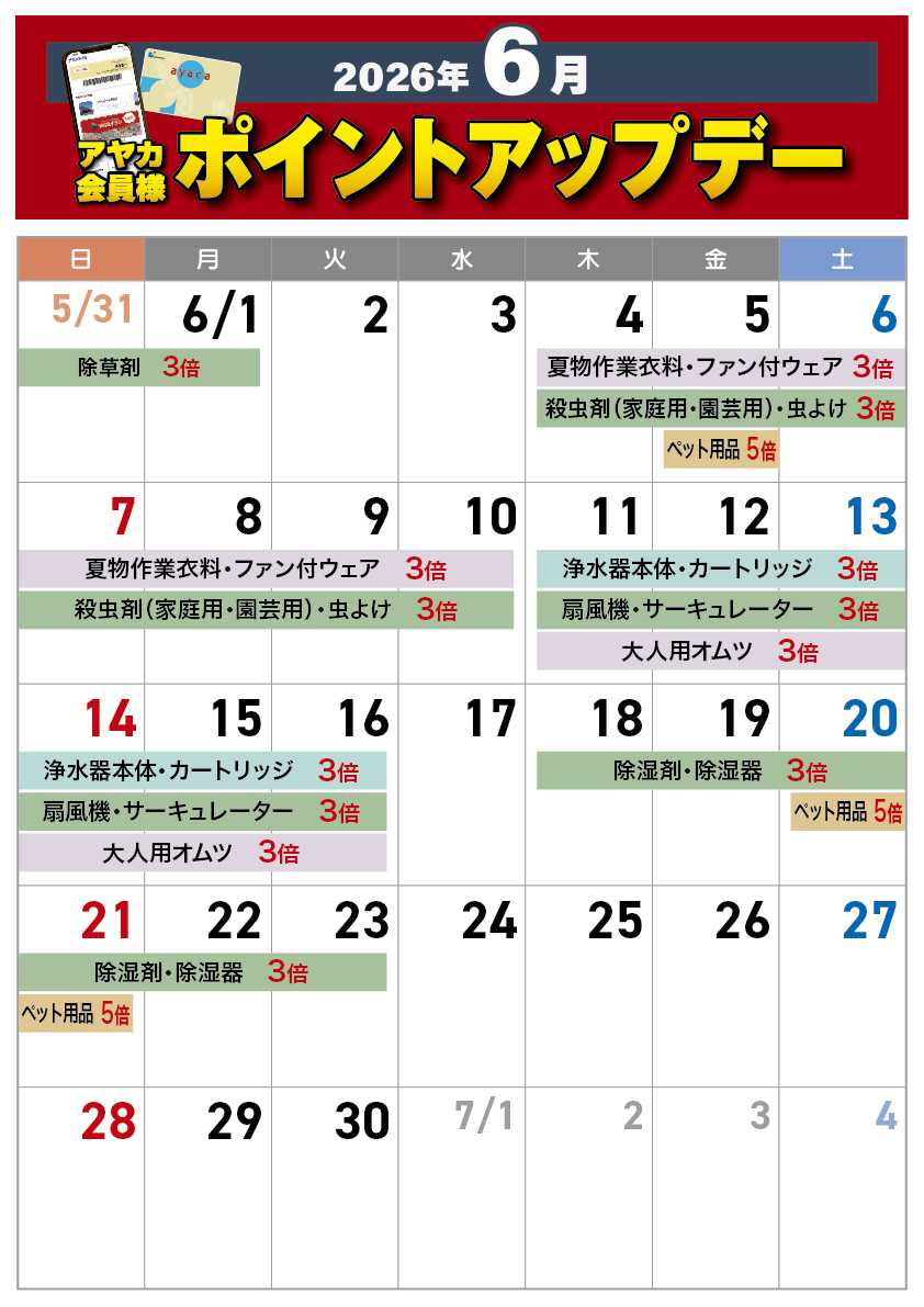 アヤハディオ 6月のポイントアップデー