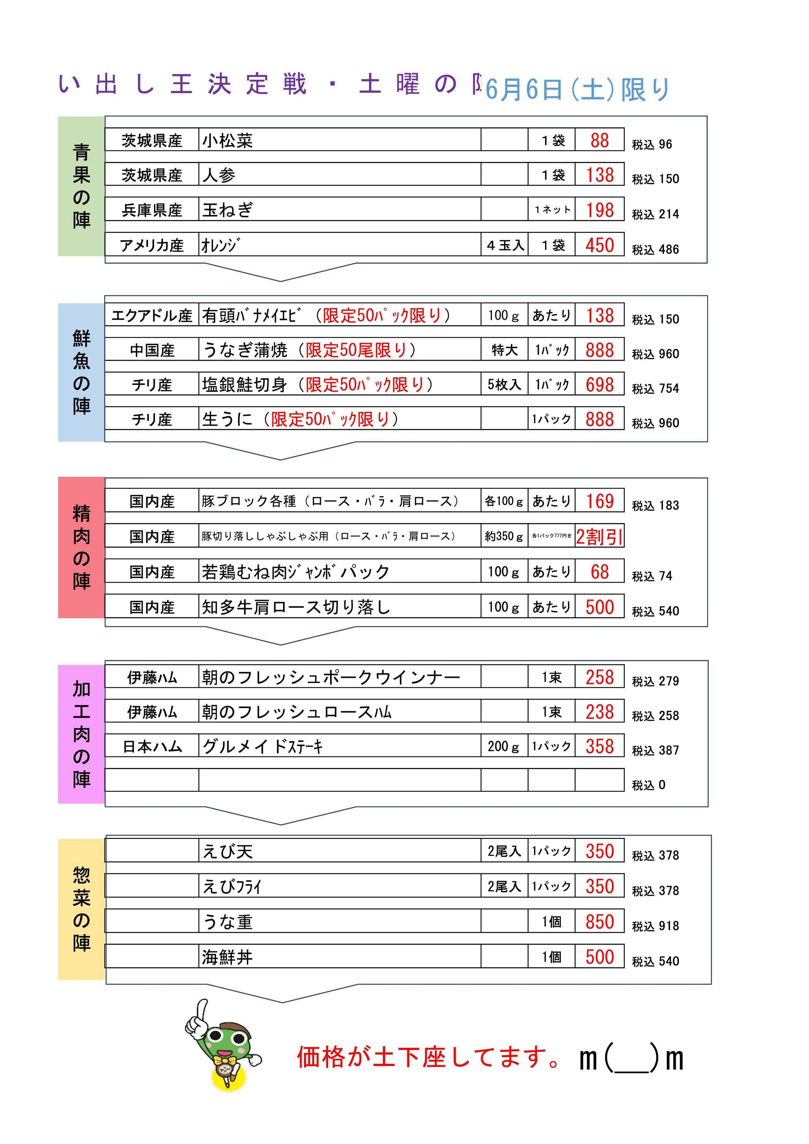 生鮮食品館サノヤ 買い出し王決定戦・土曜の陣6月6日限定