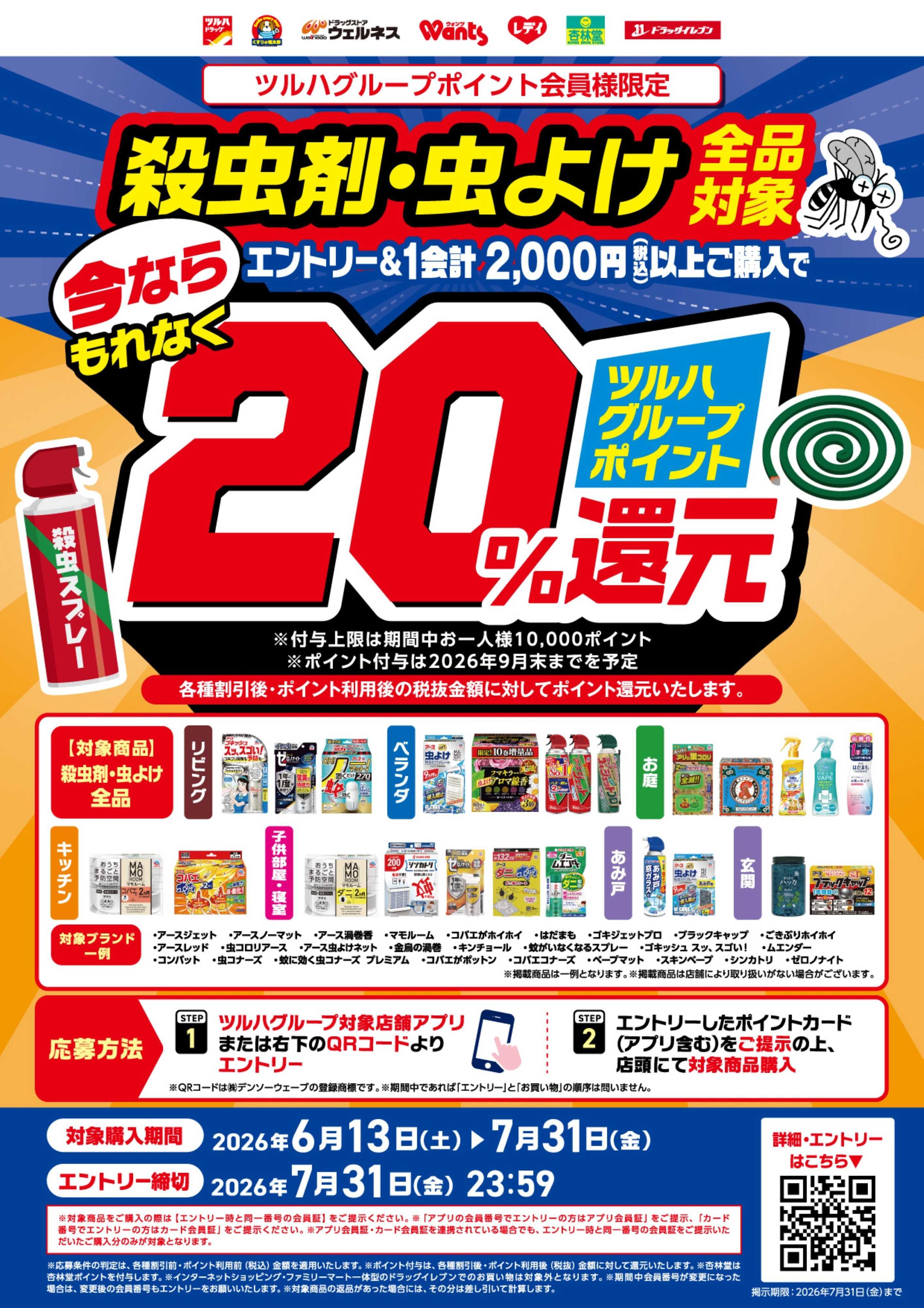 くすりの福太郎 殺虫剤・虫よけ全品対象！ツルハグループポイント20％還元キャンペーン