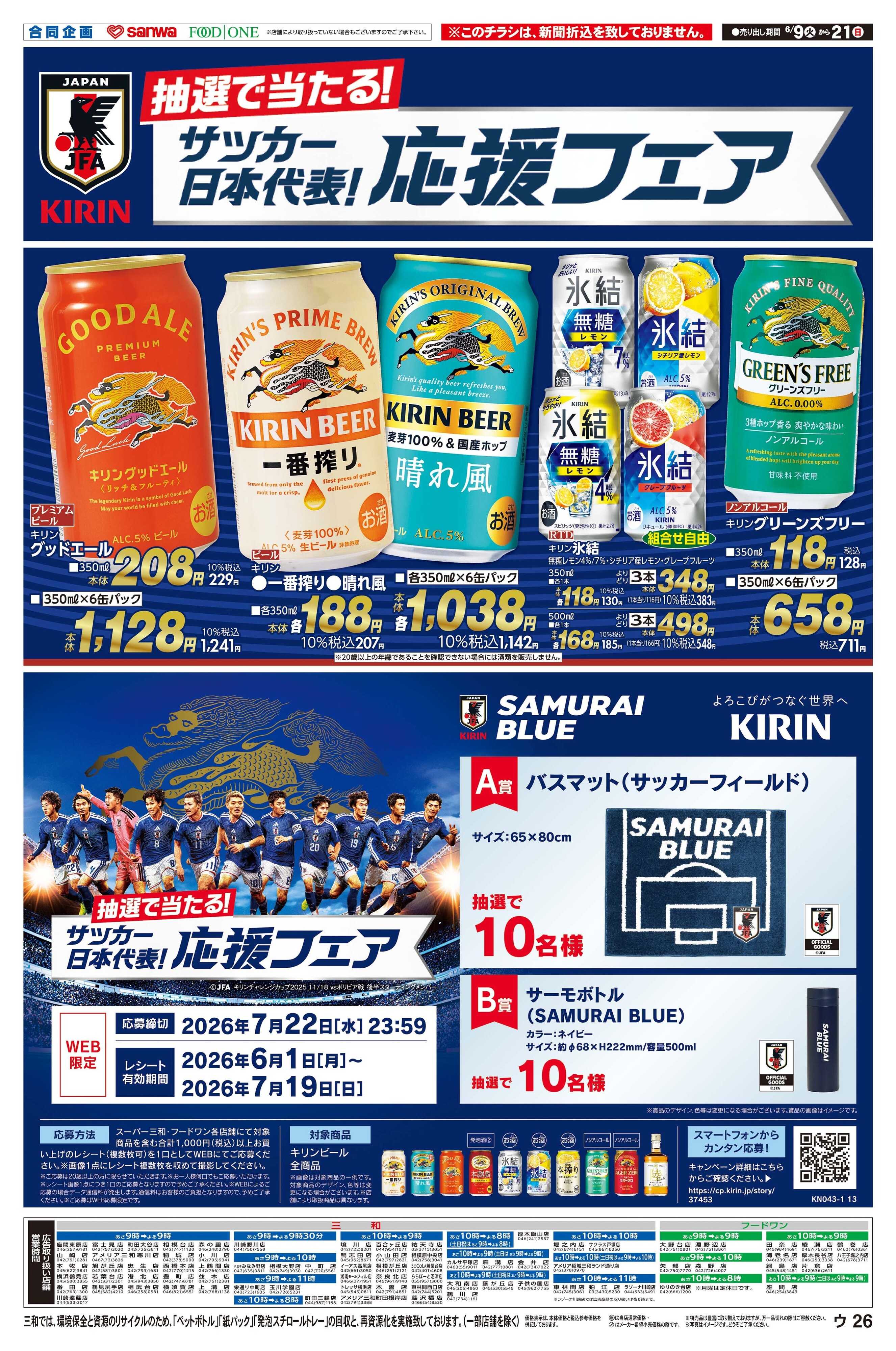 三和 6/9(火)～6/21(日)カゴメフェア・キリンサッカー日本代表応援フェア