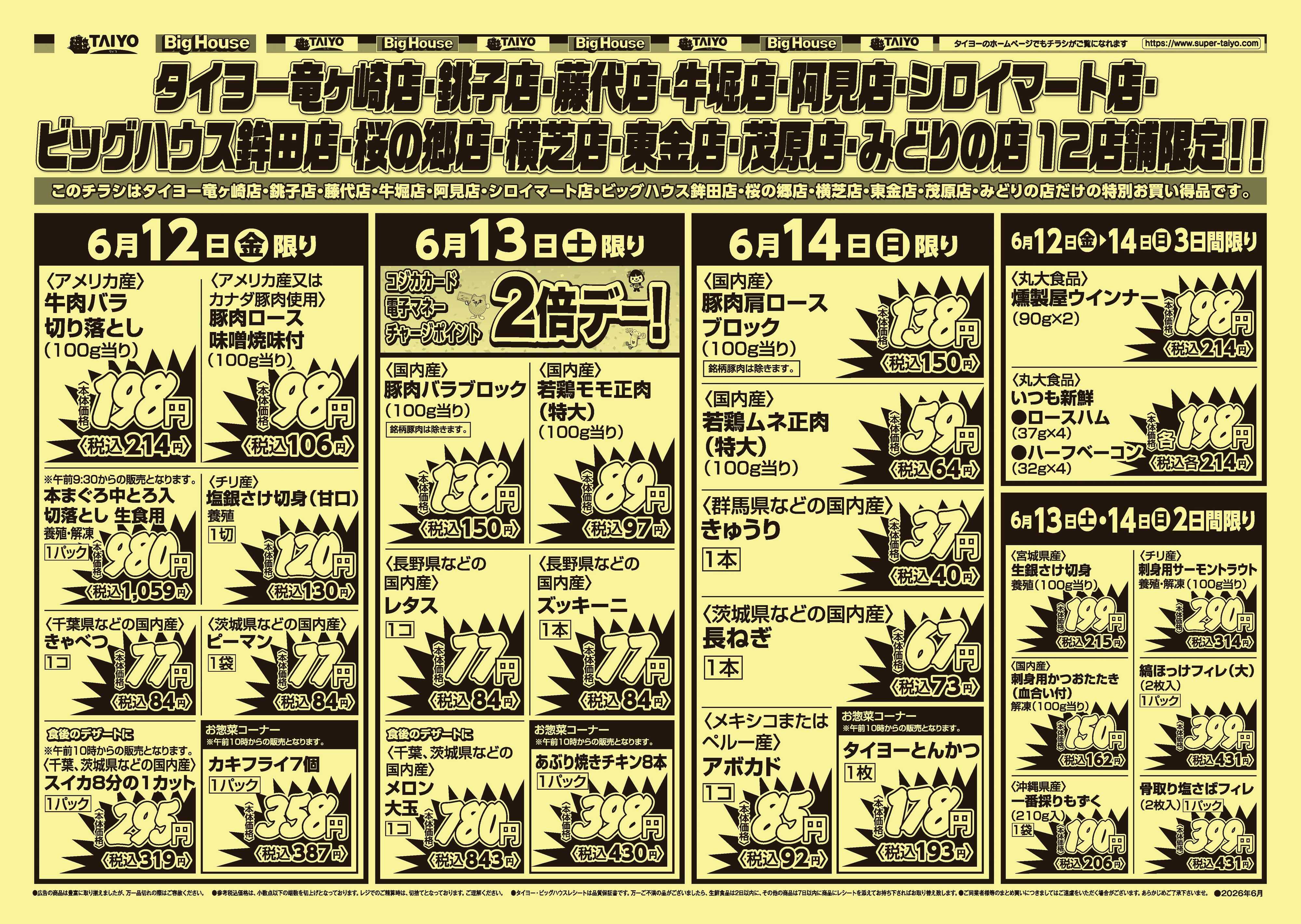 スーパーマーケットタイヨー 【１２店舗限定】号外チラシ6月12日～14日