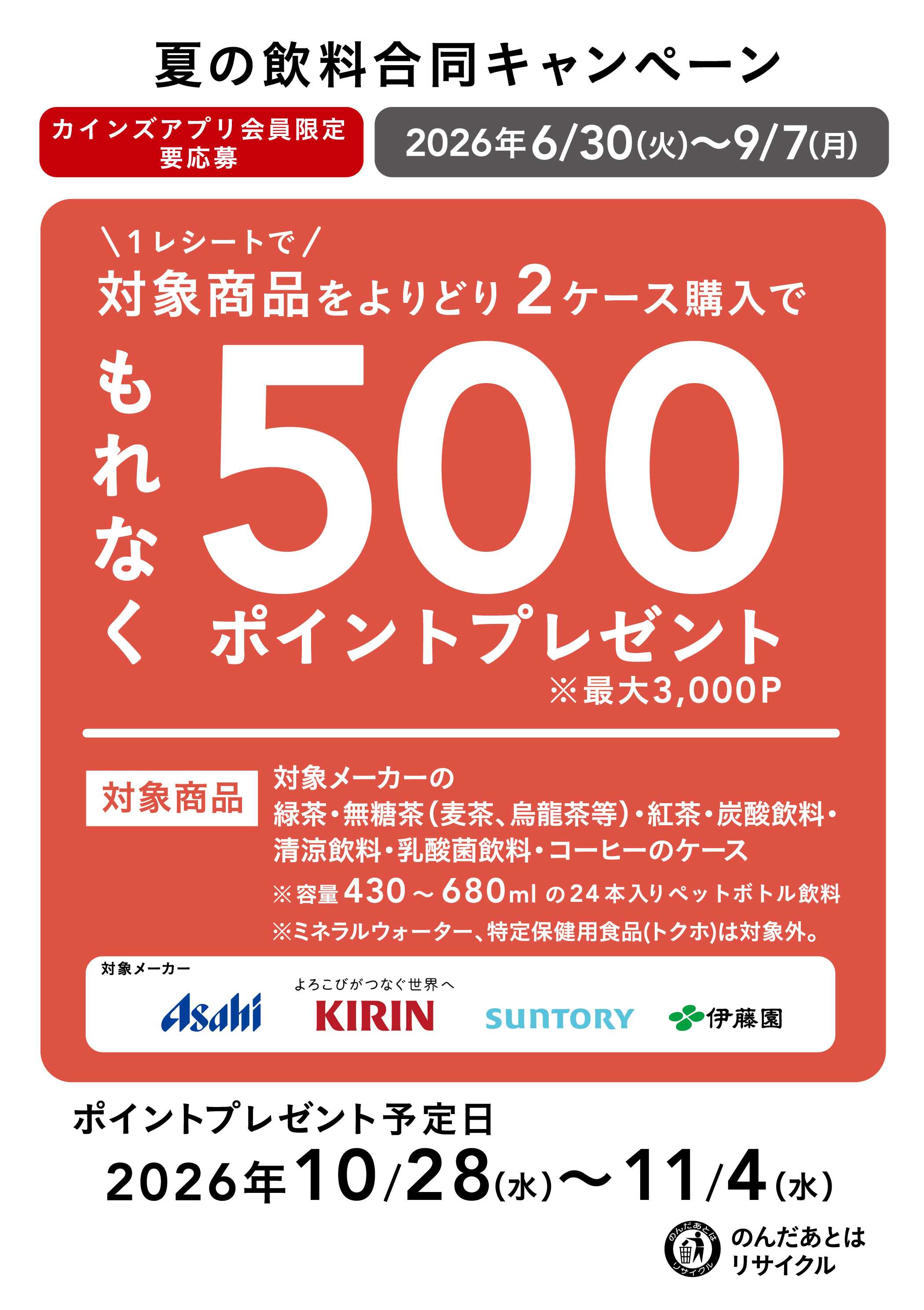 カインズ 夏の飲料合同キャンペーン