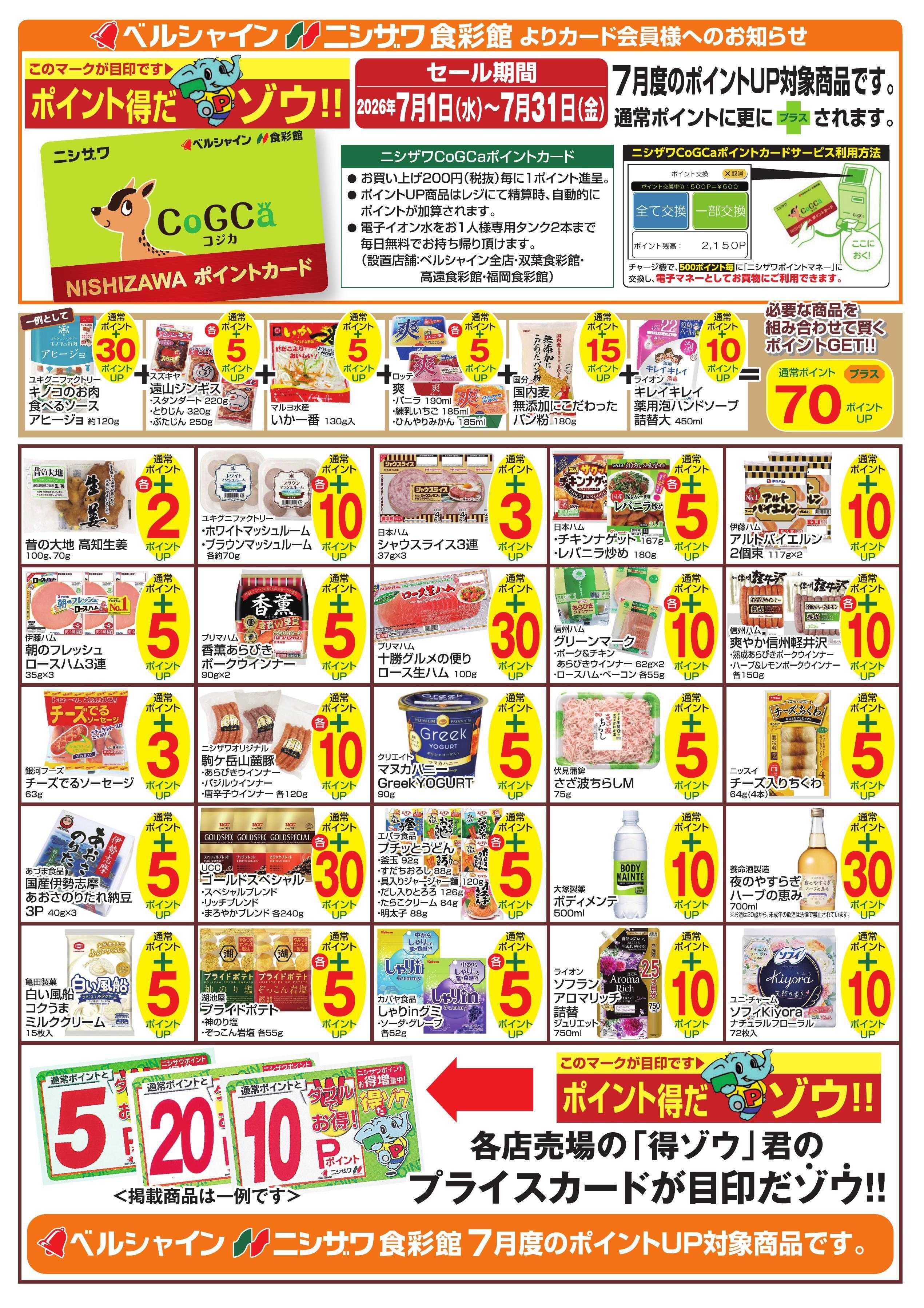 ニシザワ食彩館 7月の得ゾウポイント商品