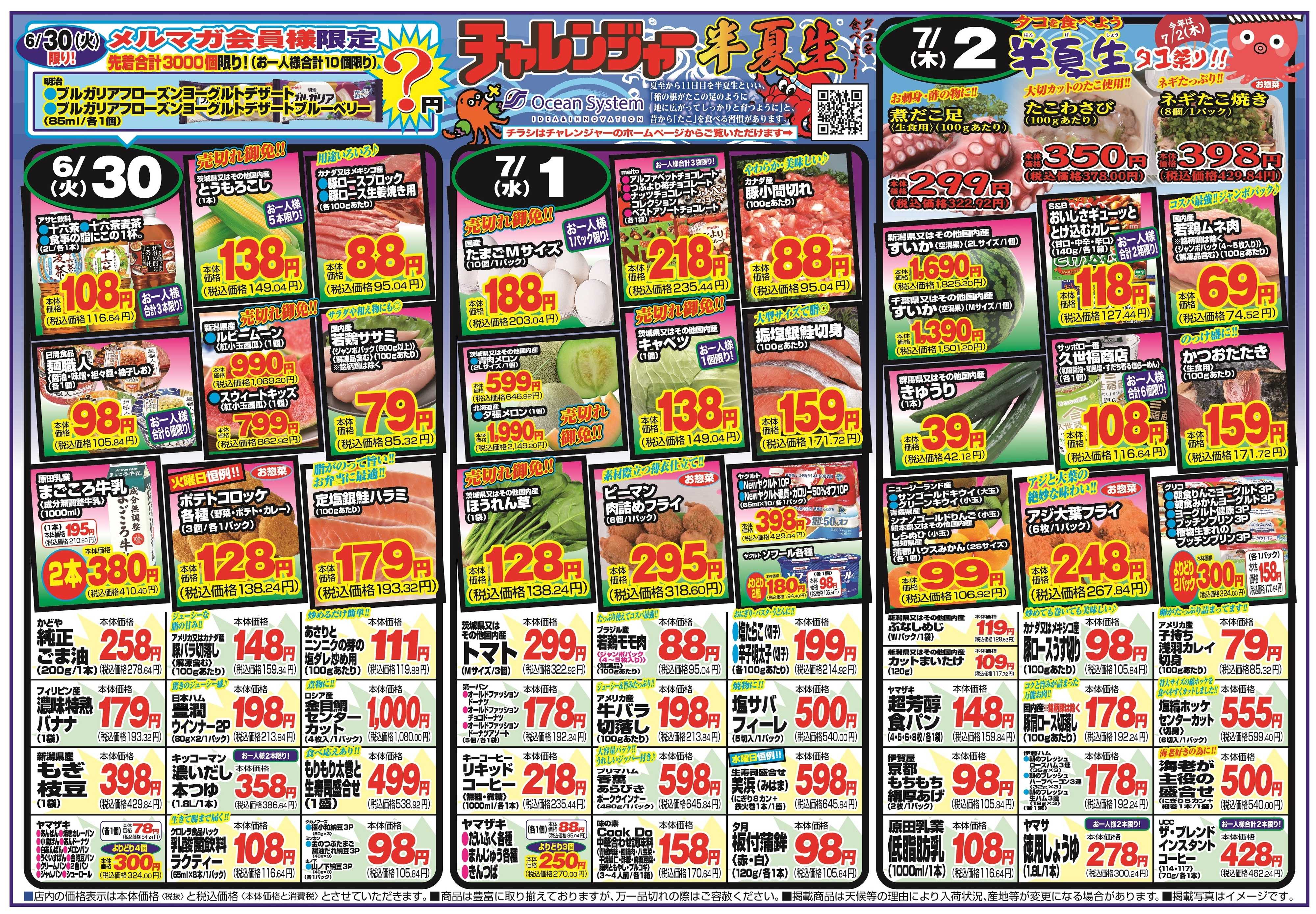 チャレンジャー 6月30日～7月3日　日替りお買い得情報！