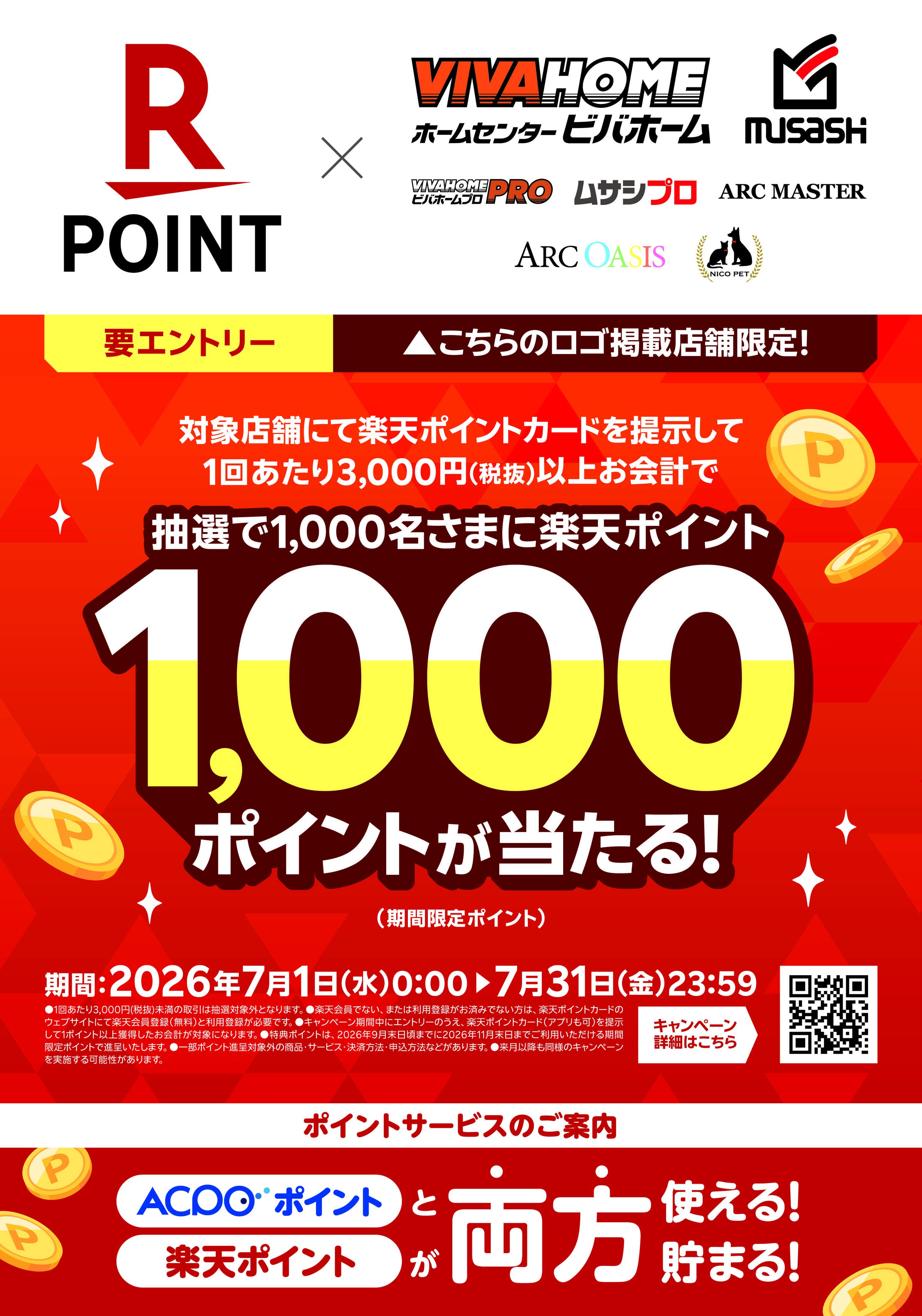 ビバホーム 【楽天ポイント】抽選で1,000名さまに楽天ポイント1,000ポイントが当たる！（期間限定ポイント）