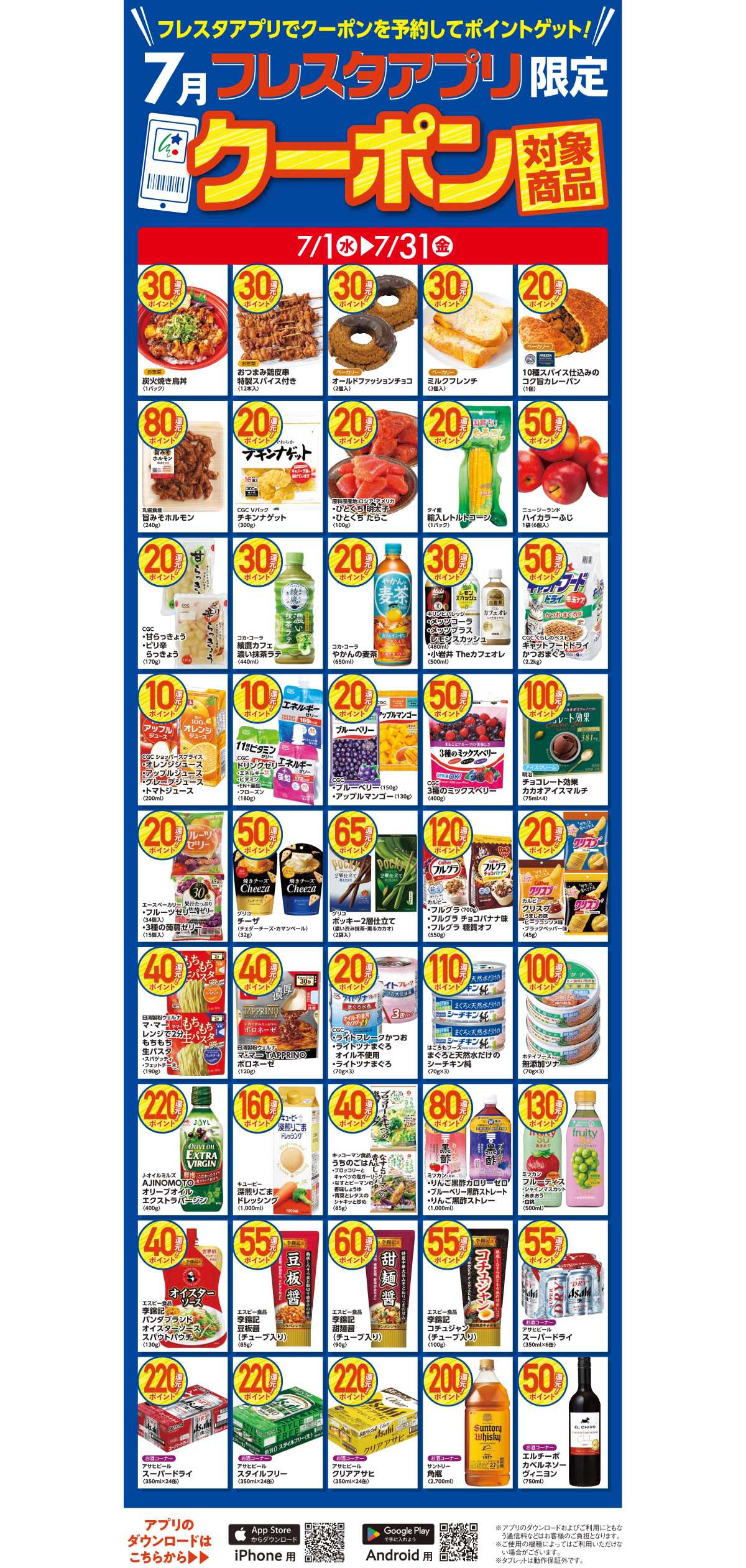 フレスタ 7月のアプリクーポン対象商品