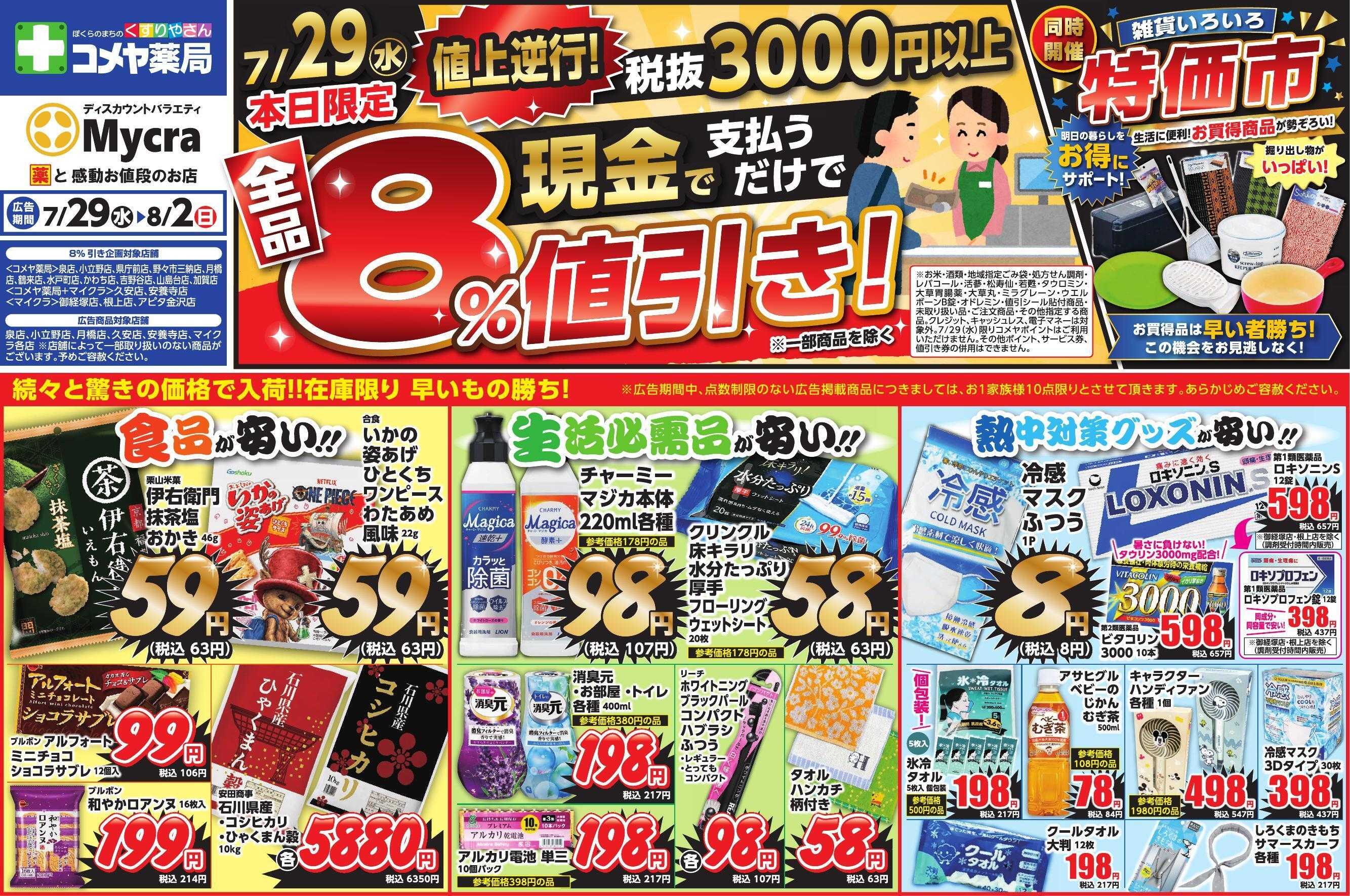 コメヤ薬局＋Mycra 【号外】７月２９日折込チラシ広告