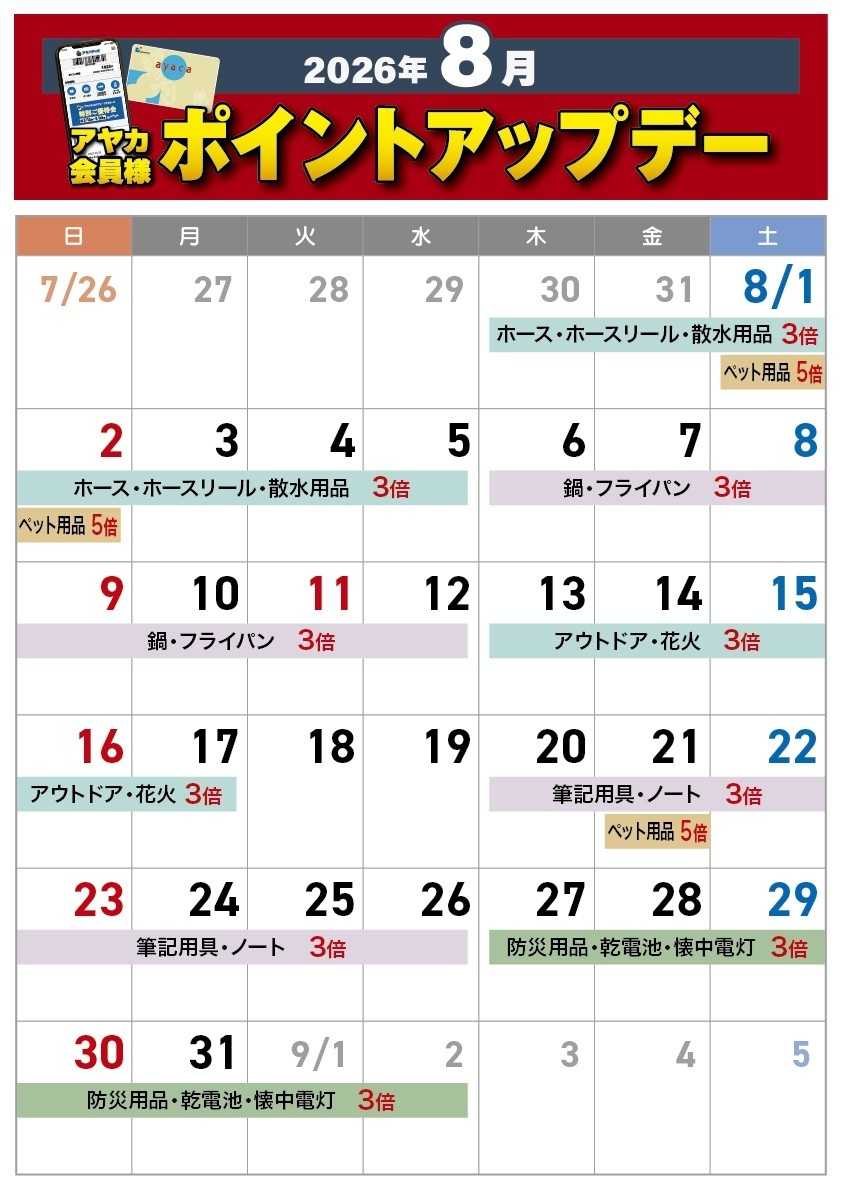 アヤハディオ 8月のポイントアップデー